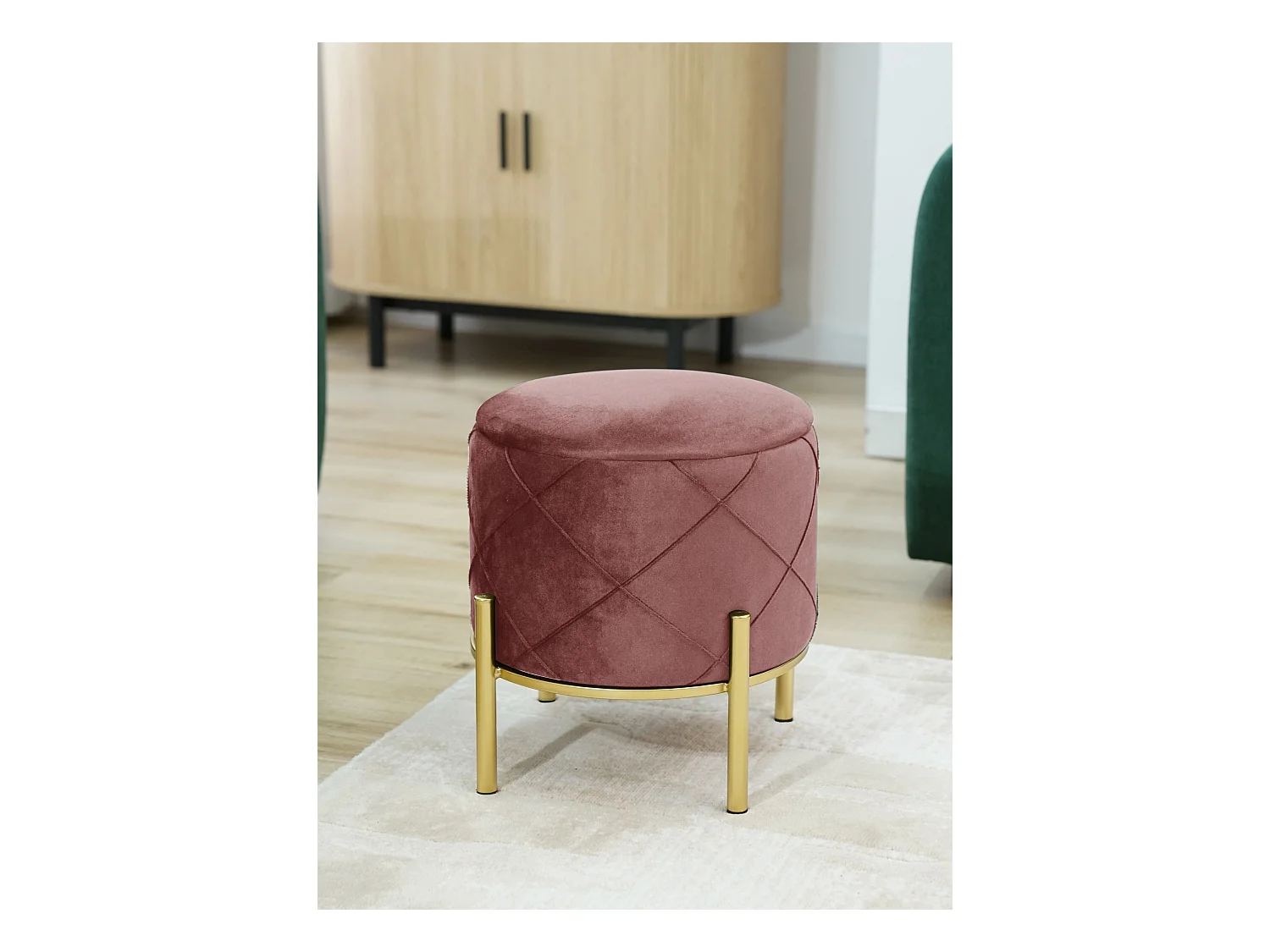 Puf redondo de terciopelo con almacenamiento AKORD SAVANA Rosa