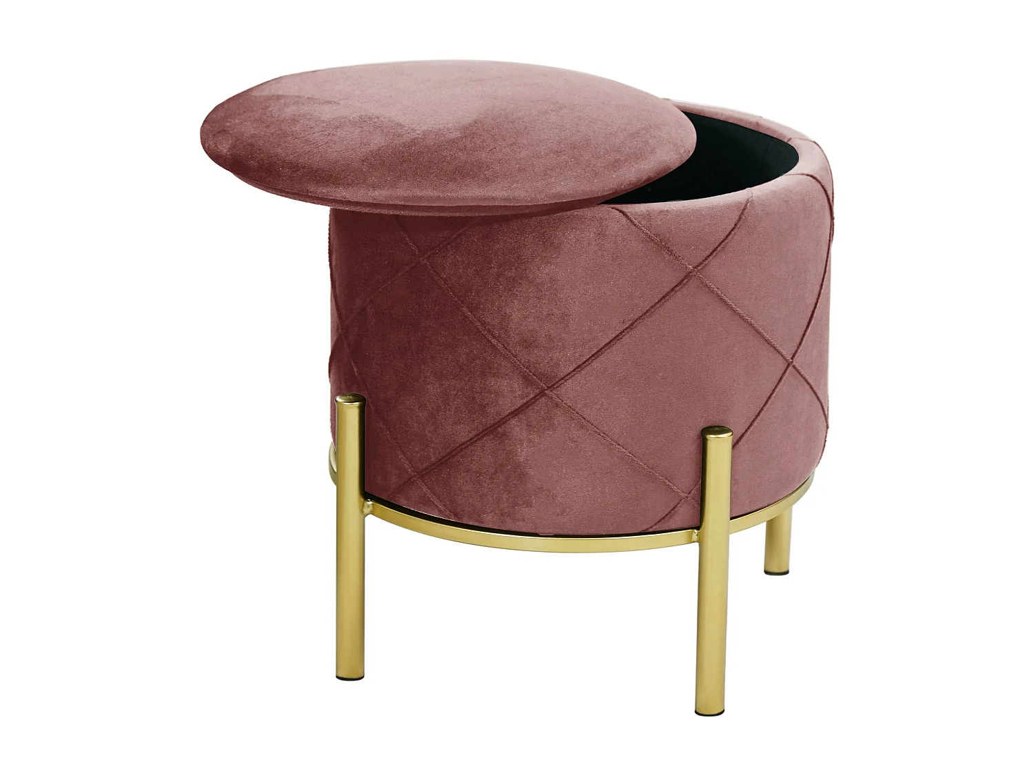Pouf de Rangement avec Couvercle matelassé AKORD SAVANA velour colour Rose hauteur 40 cm
