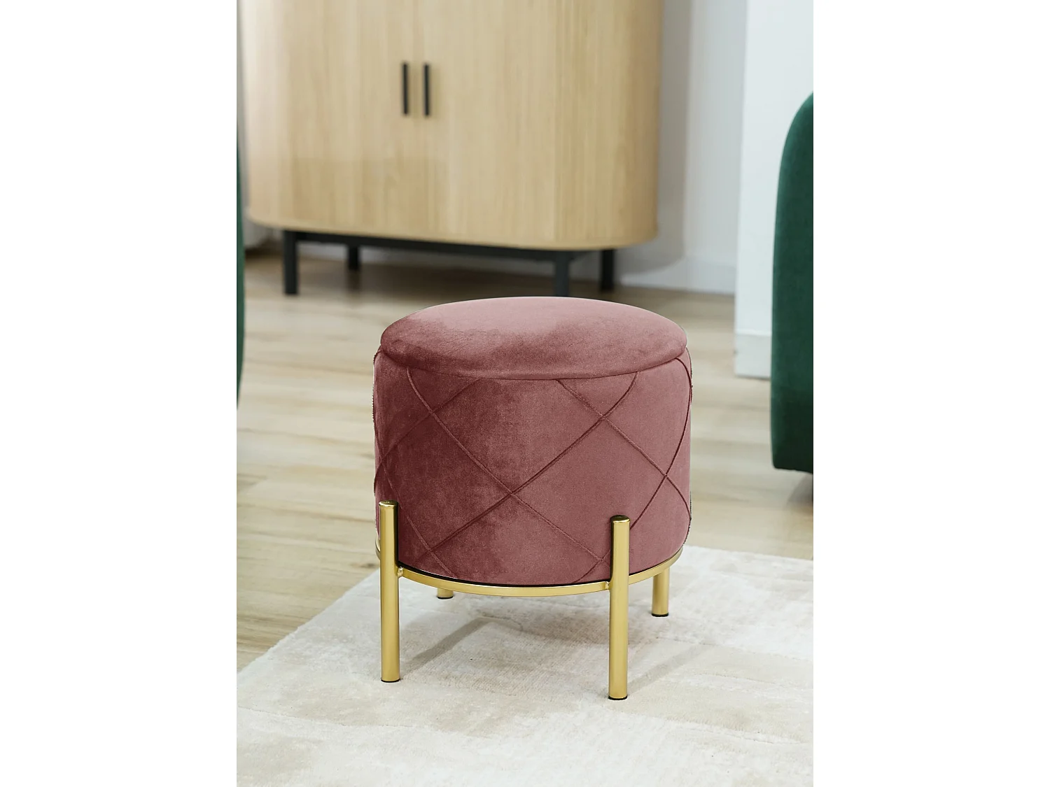 Pouf de Rangement avec Couvercle matelassé AKORD SAVANA velour colour Rose hauteur 40 cm