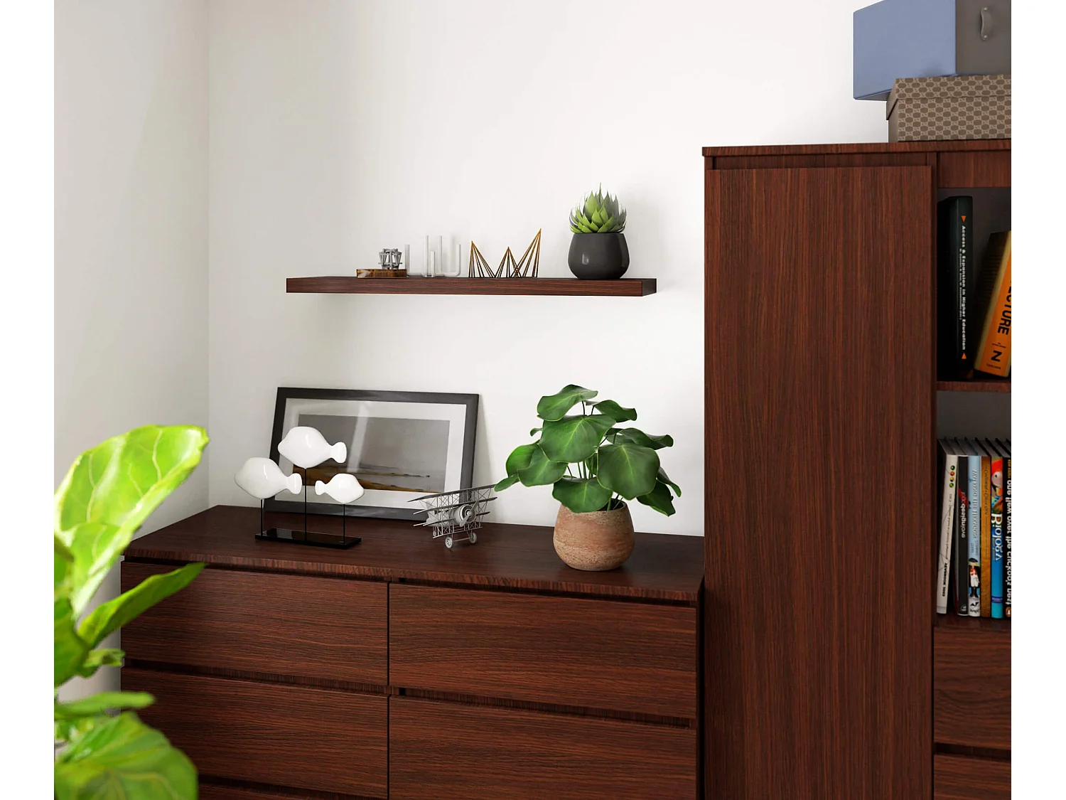 Wandplank PS-4 80cm in Wengé Mat - Zelfmontage Muur Plank van Gelamineerd Plaatmateriaal met ABS Randen, Donkerhout Finish, H: 3,2 cm, B: 80 cm, D: 20 cm