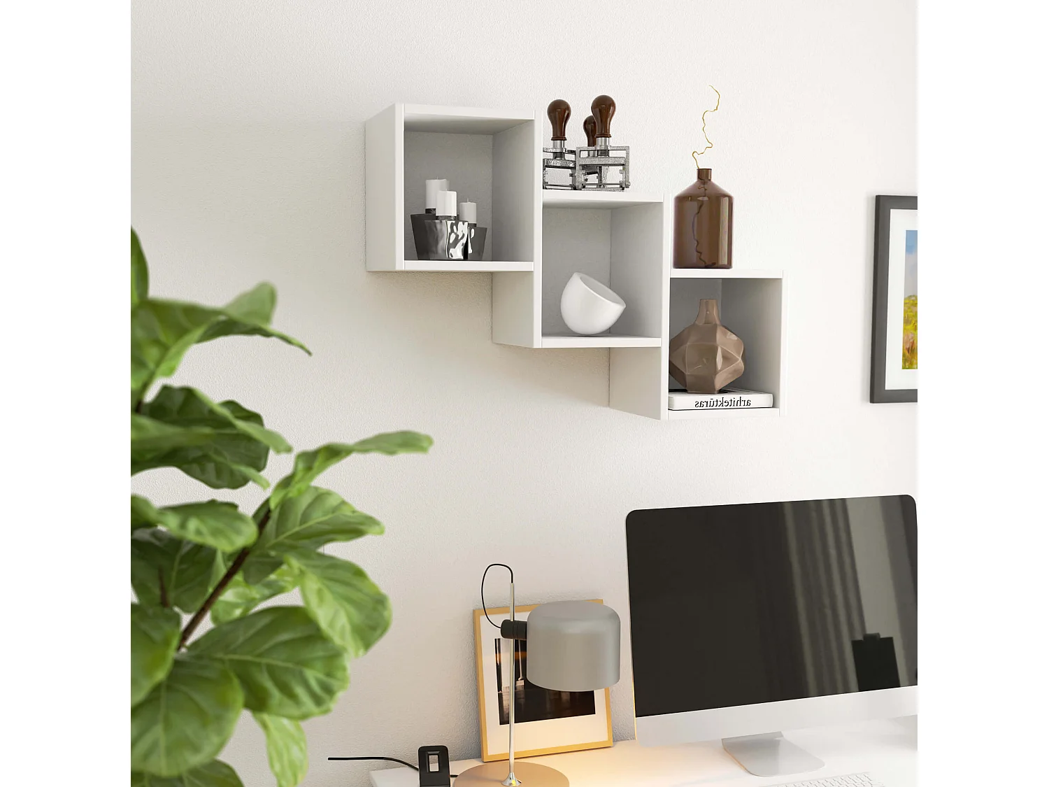 Star Witte Wandplank - Moderne Ophangkast, 78x55x20 cm, Mat Wit Afwerking