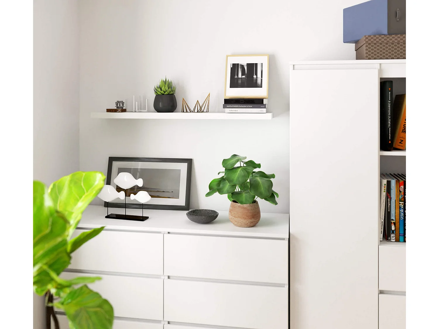 Wandplank PS-5 Wit 100cm - Modulaire zwevende wandplank van gelamineerd MDF met ABS-randafwerking, ideaal voor eigentijdse interieurs