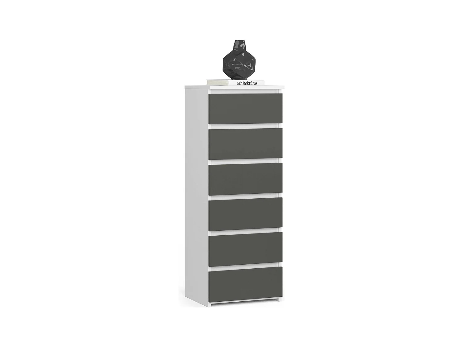 Commode AKORD CL6 Blanche 40 cm 6 tiroirs façade Gris Graphite 40x35x109 cm
