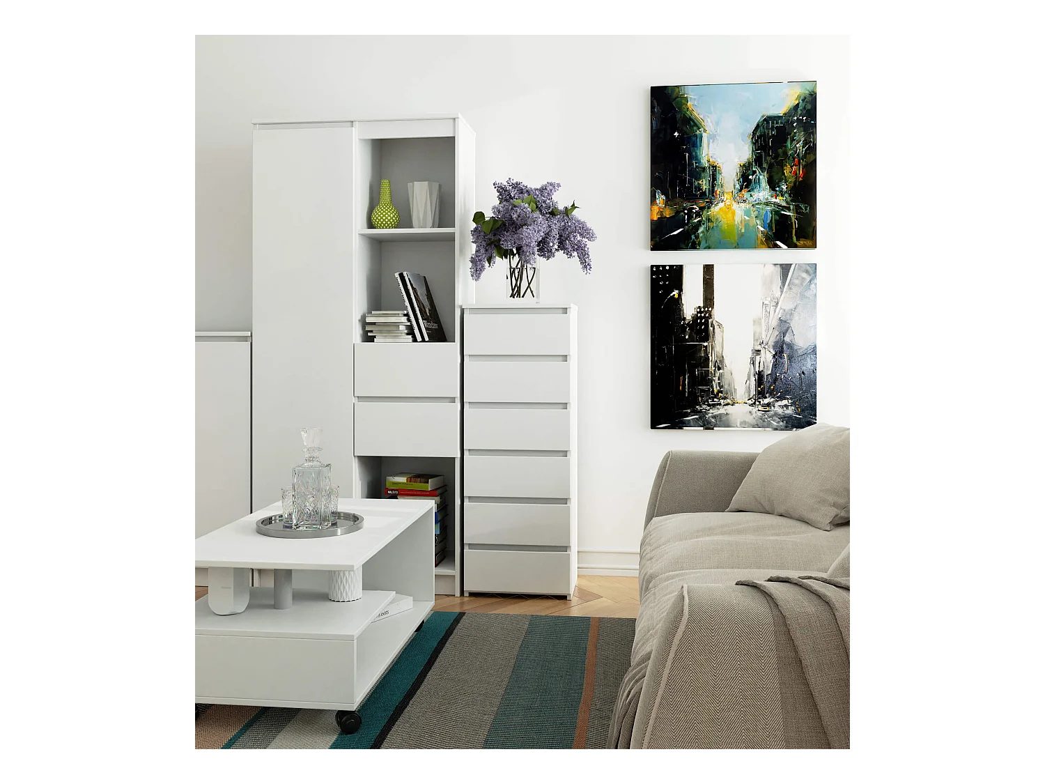 Kommode AKORD CL6 Weiß 40 cm 6 Schubladen B40 x H109 x T35 cm