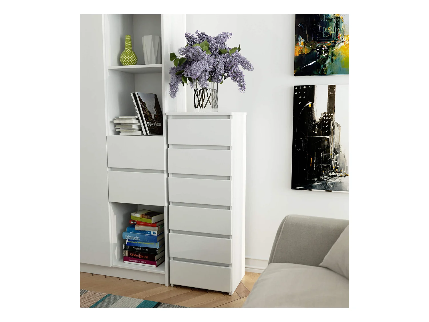 Kommode AKORD CL6 Weiß 40 cm 6 Schubladen B40 x H109 x T35 cm