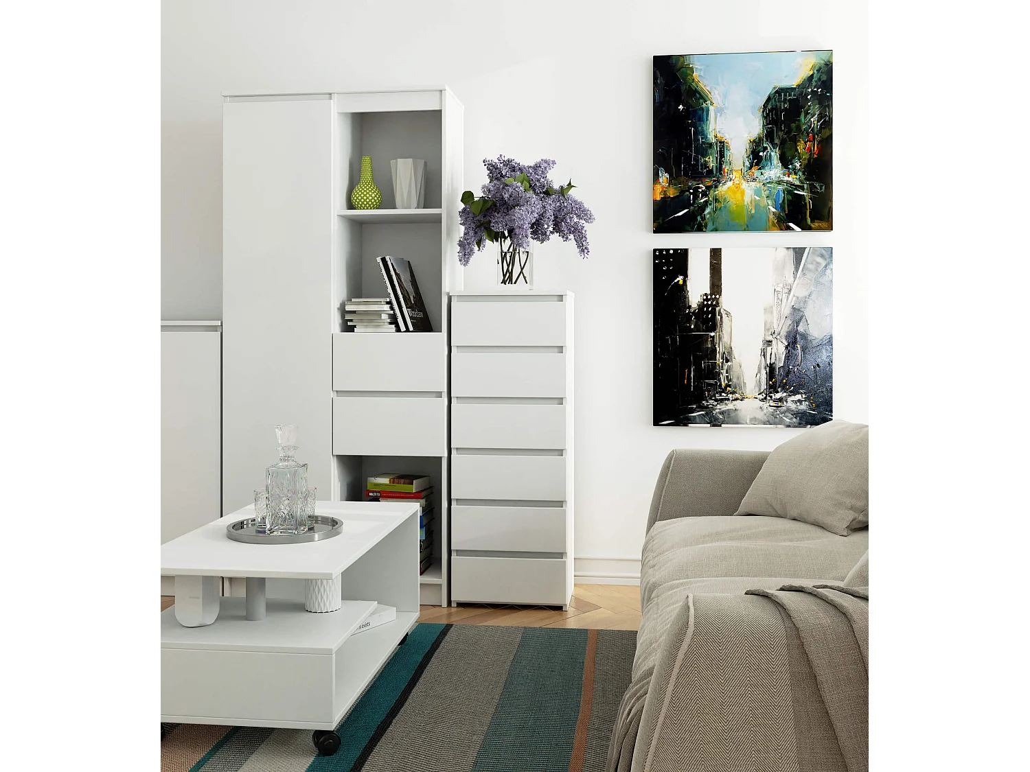 Commode AKORD CL6 Blanche 40 cm 6 tiroirs façade Blanche 40x35x109 cm