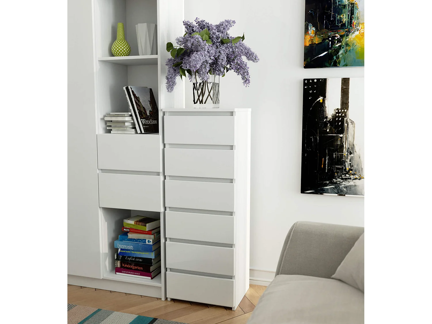 Commode AKORD CL6 Blanche 40 cm 6 tiroirs façade Blanche 40x35x109 cm