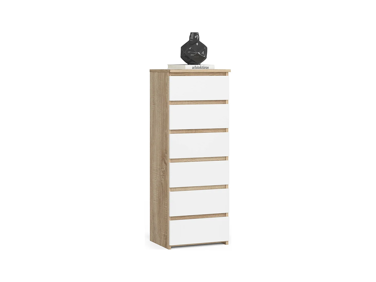 Commode AKORD CL6 Chêne Sonoma 40 cm 6 tiroirs façade Blanche 40x35x109 cm