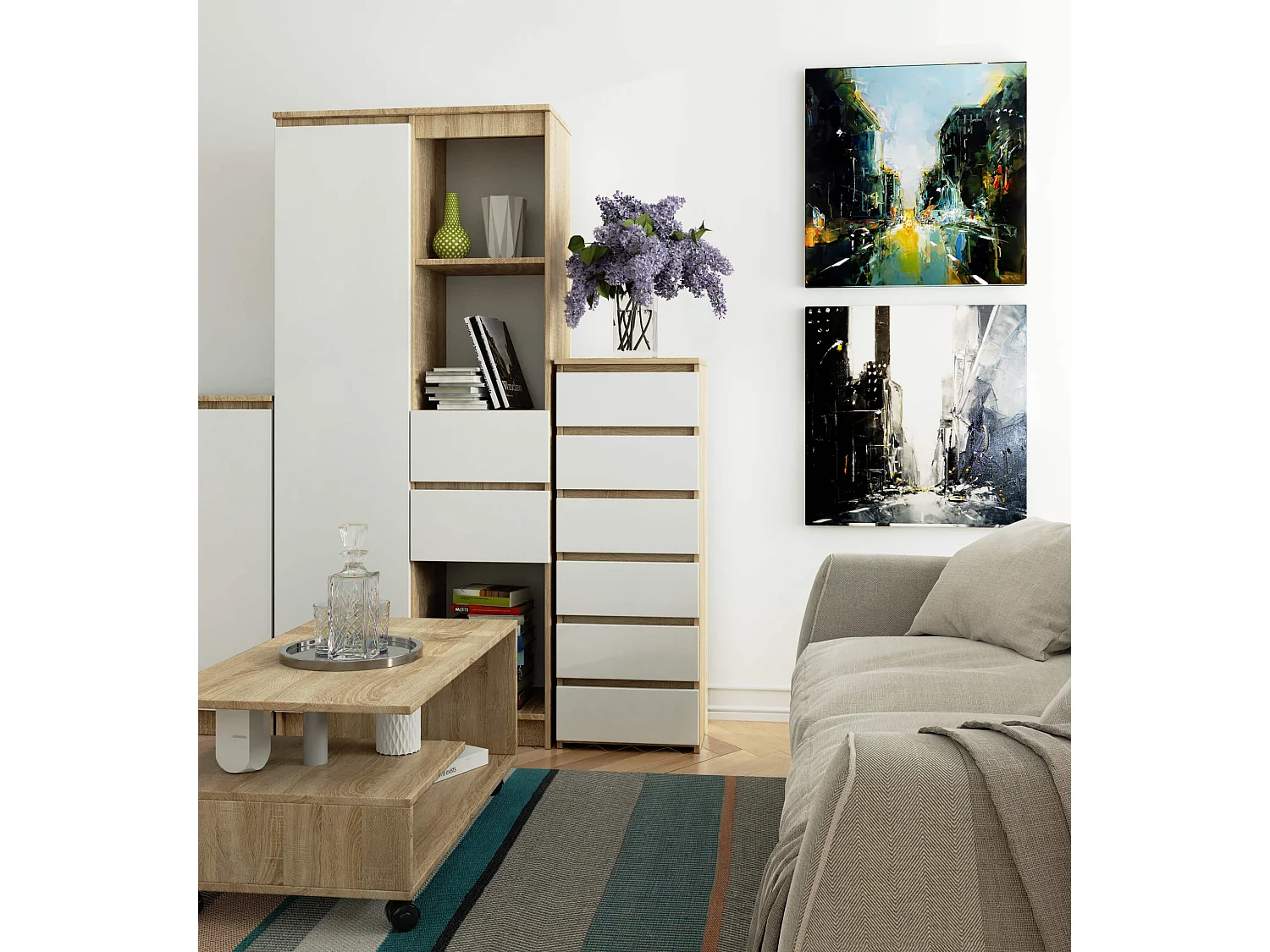 Komoda AKORD CL6 Dąb Sonoma 40 cm 6 szuflad kolor Biały mat 40x35x109 cm