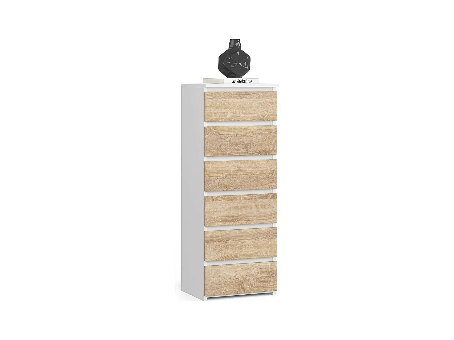 Commode AKORD CL6 Blanche 40 cm 6 tiroirs façade Chêne Sonoma 40x35x109 cm