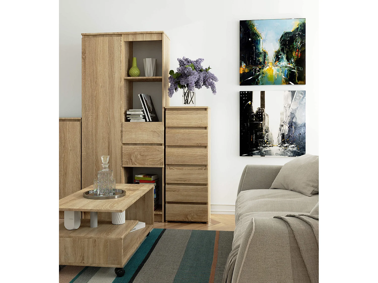 Commode AKORD CL6 Chêne Sonoma 40 cm 6 tiroirs façade Chêne Sonoma 40x35x109 cm