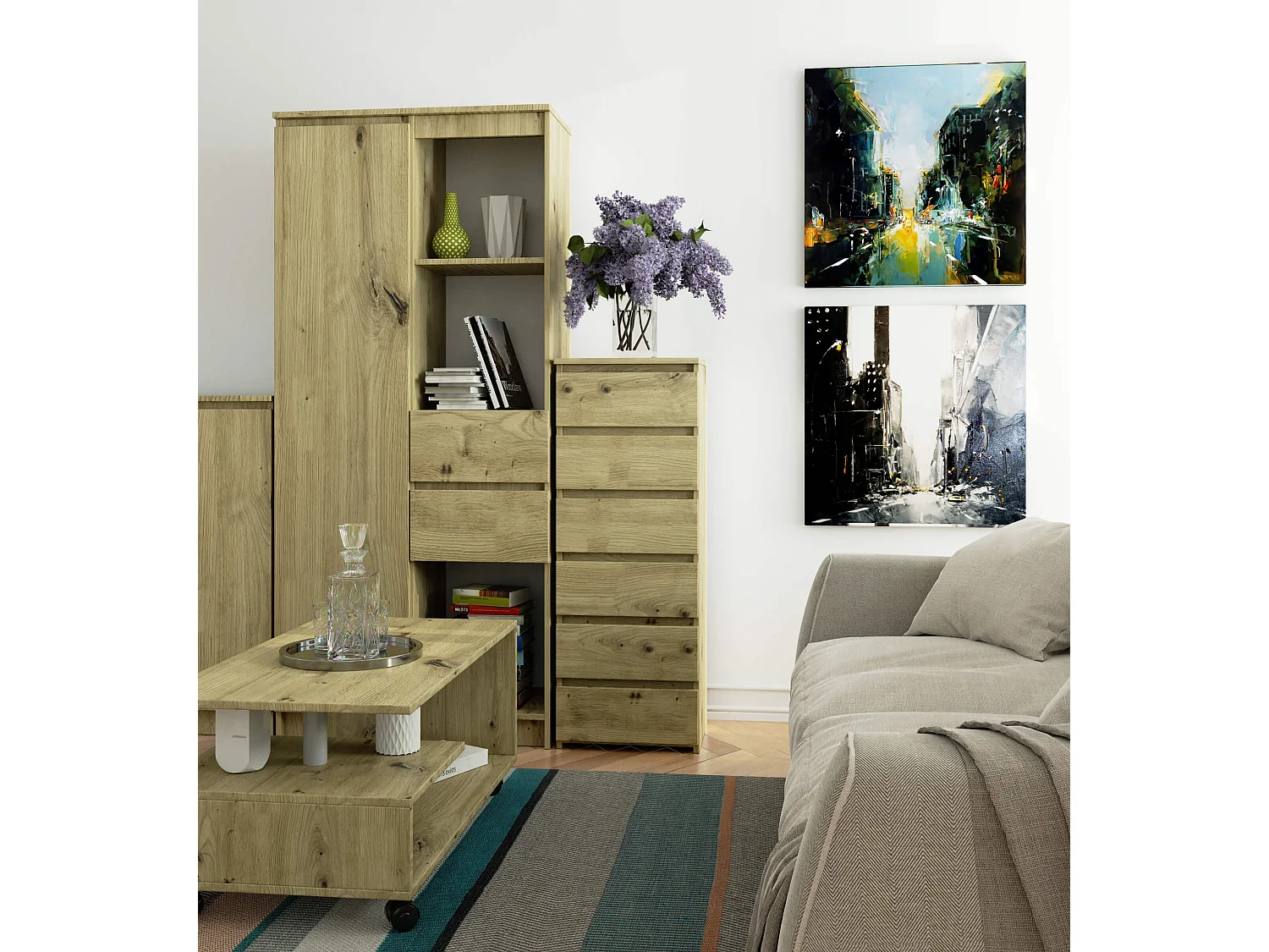 Kommode AKORD CL6 Eiche Artisan 40 cm 6 Schubladen B40 x H109 x T35 cm