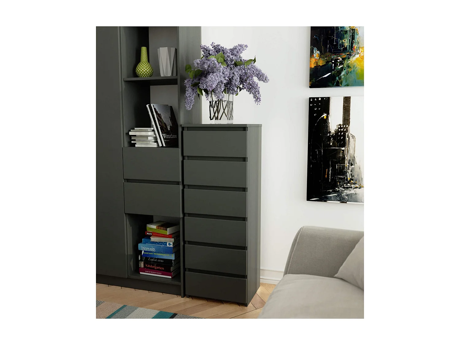 Ladekast CL6 met 6 Lades / AKORD Furniture Factory / Grafietgrijs / 40x109x35 cm