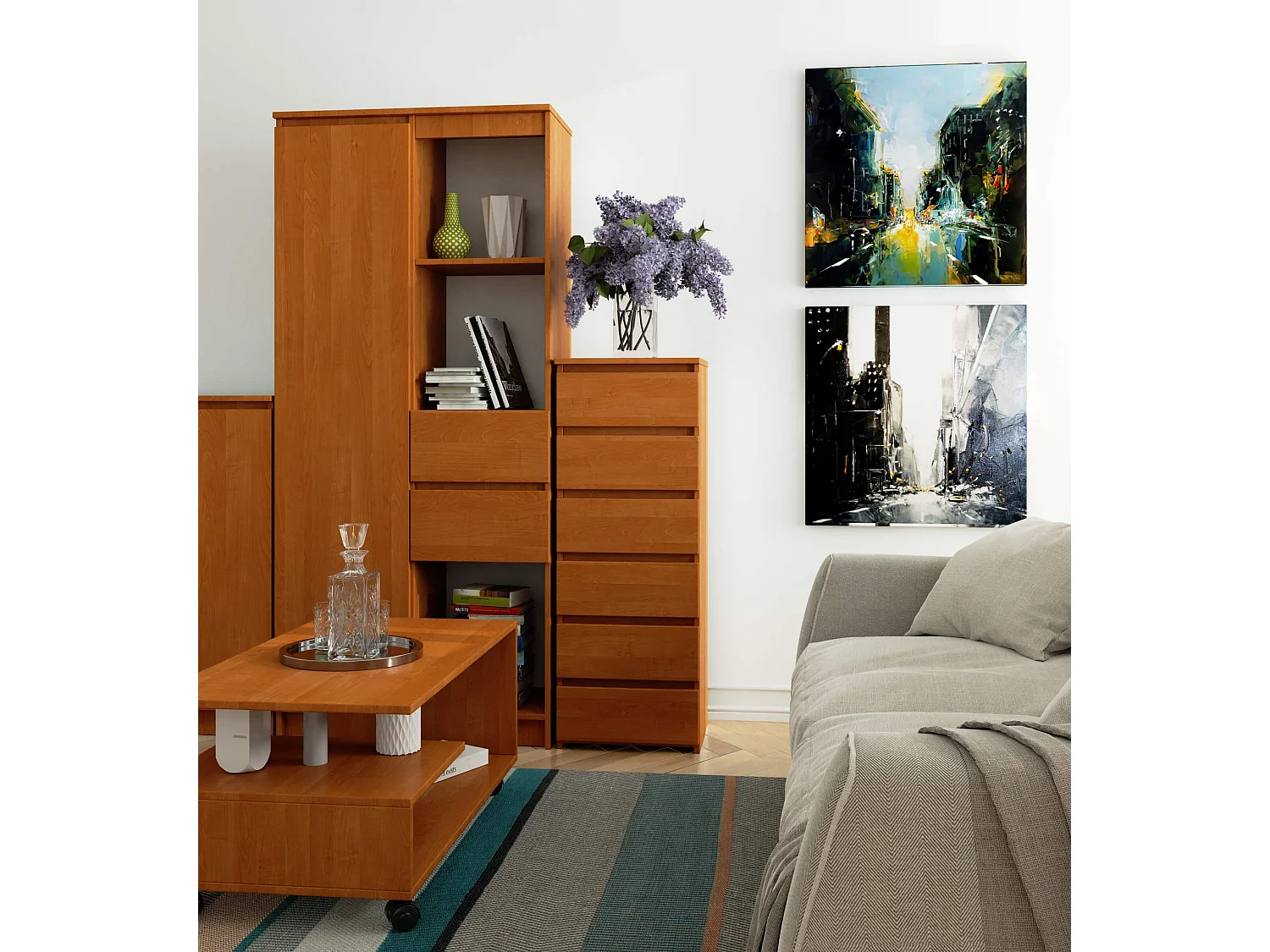 Commode AKORD CL6 Aulne 40 cm 6 tiroirs façade Aulne 40x35x109 cm