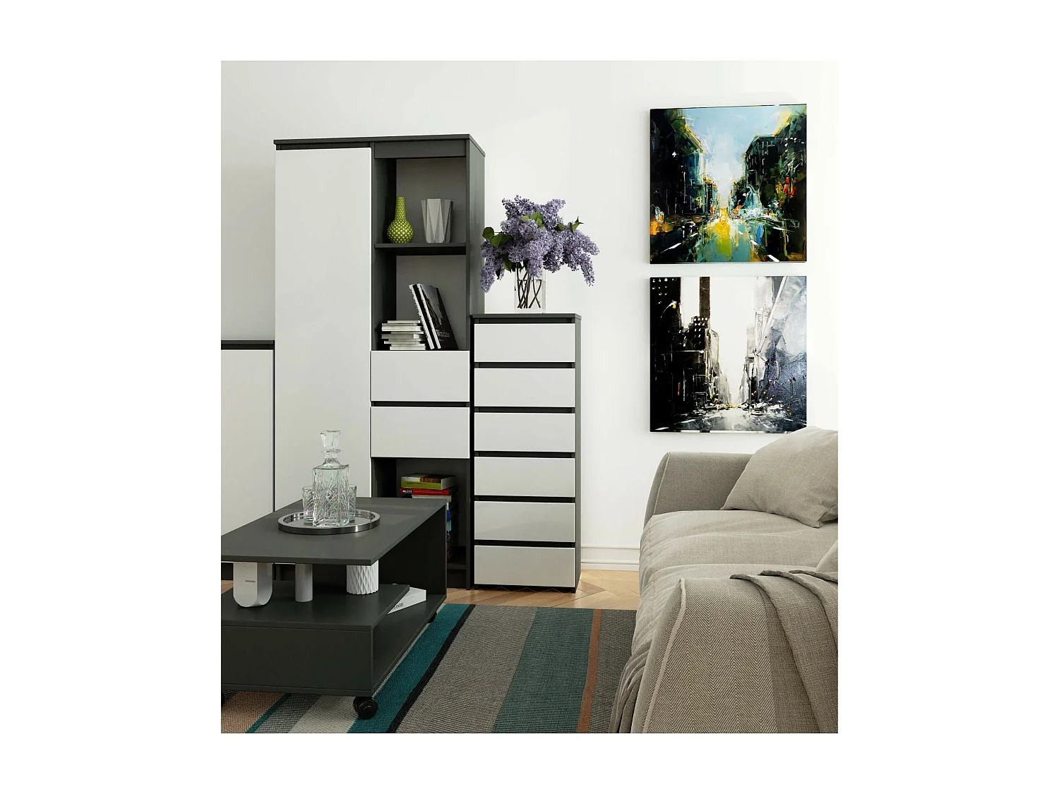 Cómoda AKORD CL6 Grafito Gris 40 cm 6 cajones frente en color Blanco 40x35x109 cm