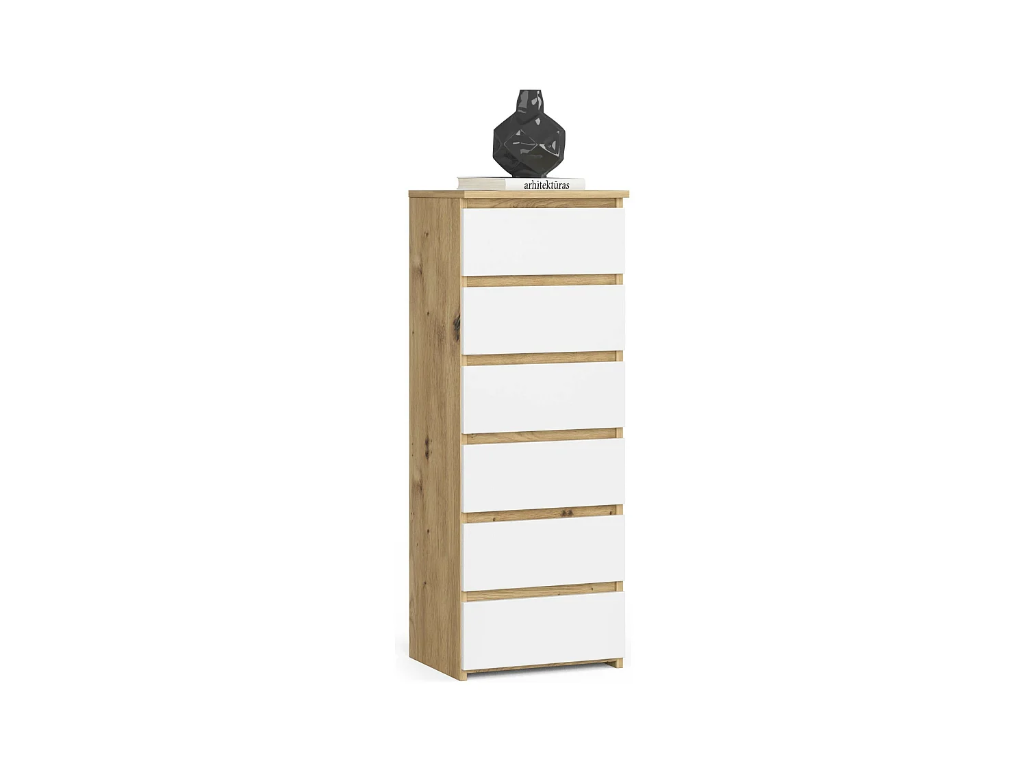 Commode AKORD CL6 Chêne Artisan 40 cm 6 tiroirs façade Blanche 40x35x109 cm
