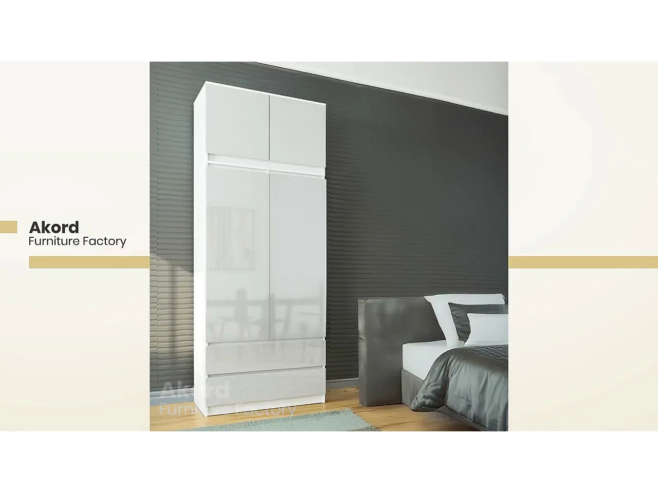 Surmeuble pour armoire AKORD S90 Blanc 90 cm 2 portes façade Cappuccino Brillant 2 étagères 90x51x55 cm