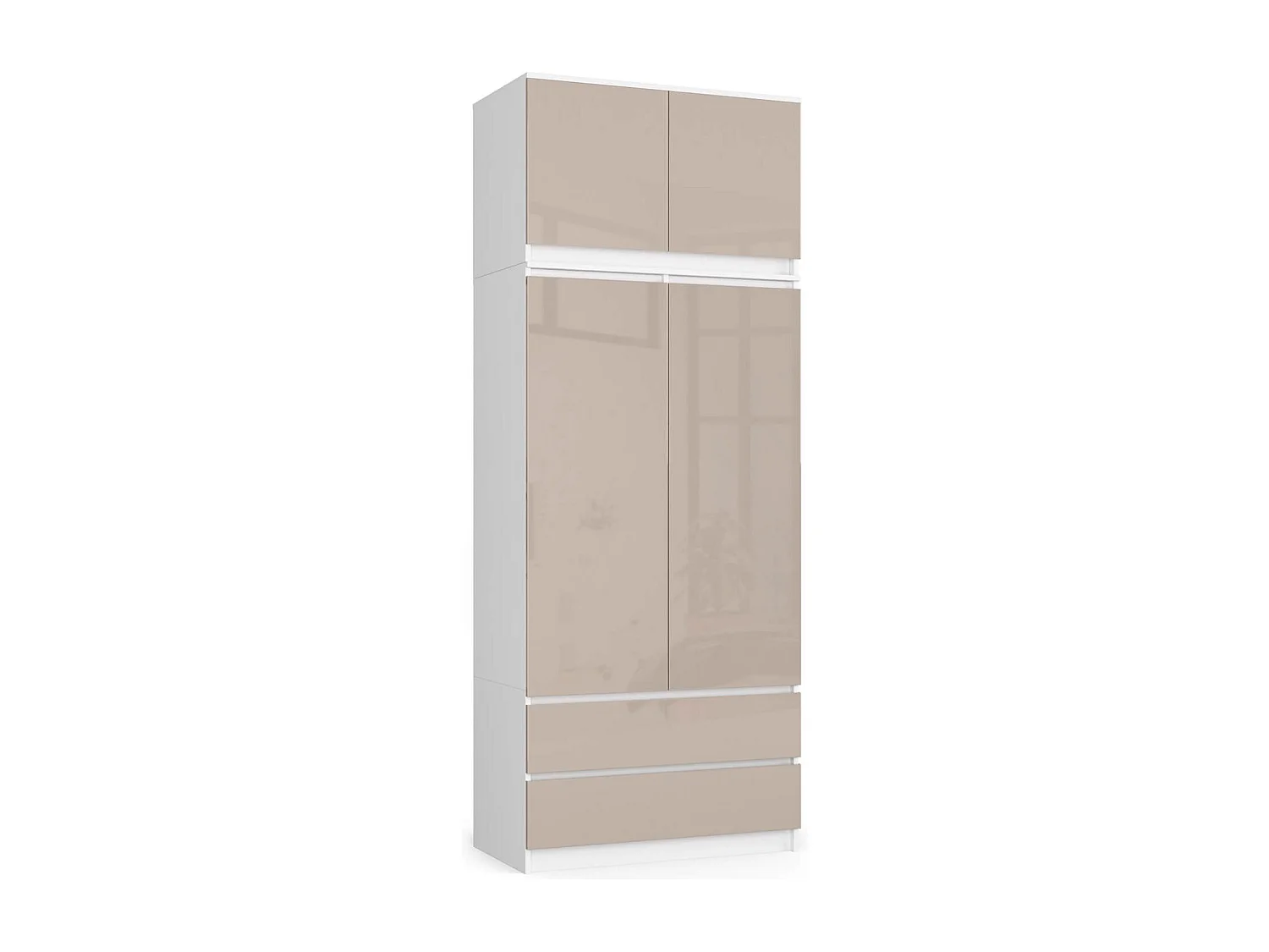 Surmeuble pour armoire AKORD S90 Blanc 90 cm 2 portes façade Cappuccino Brillant 2 étagères 90x51x55 cm