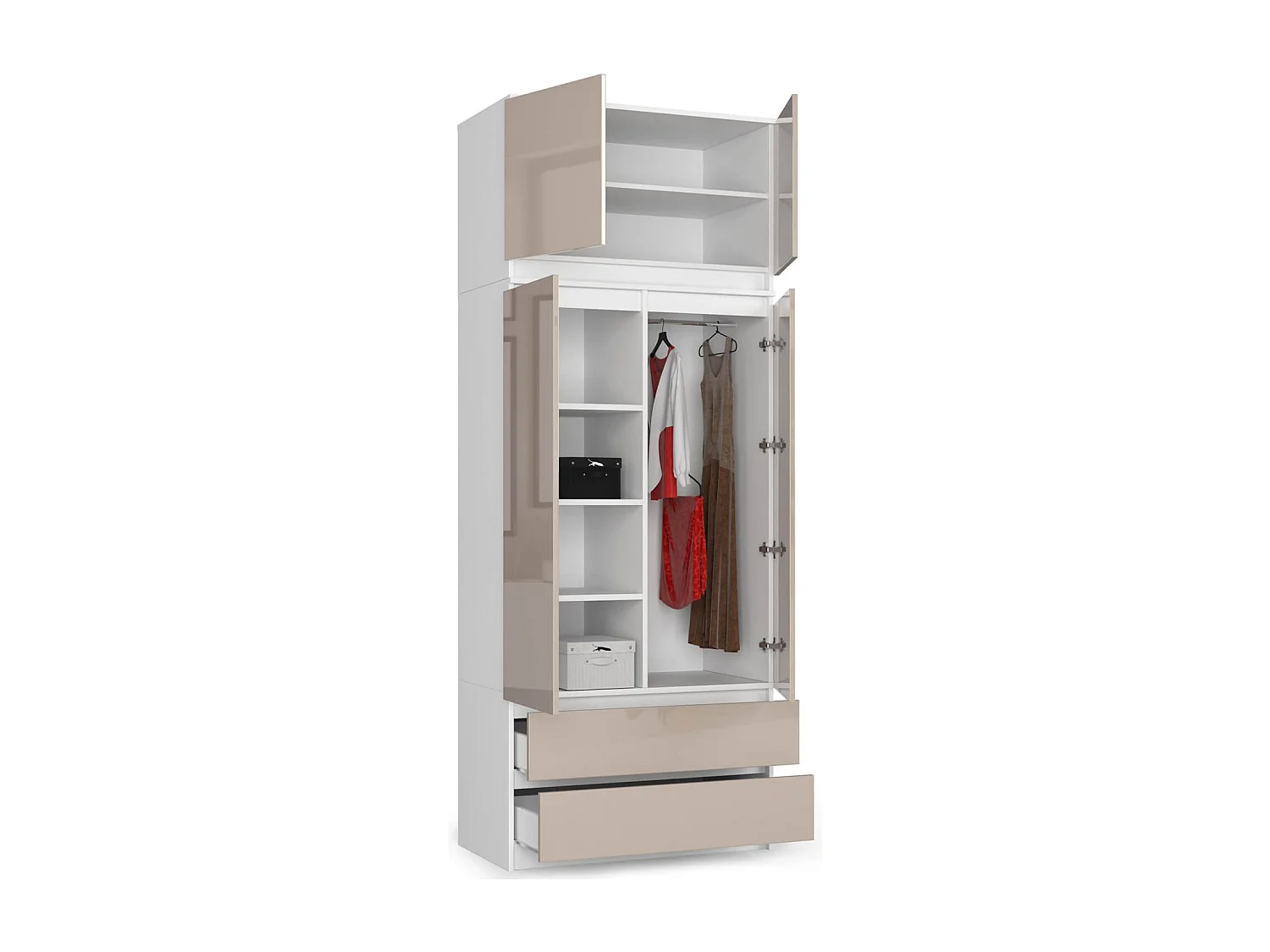 Surmeuble pour armoire AKORD S90 Blanc 90 cm 2 portes façade Cappuccino Brillant 2 étagères 90x51x55 cm