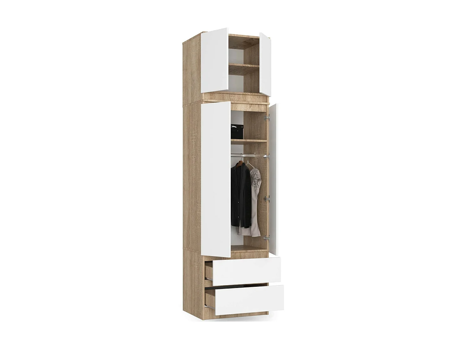 Surmeuble pour armoire AKORD S60 Chêne Sonoma 60 cm 2 portes façade Blanche 2 étagères 60x51x55 cm