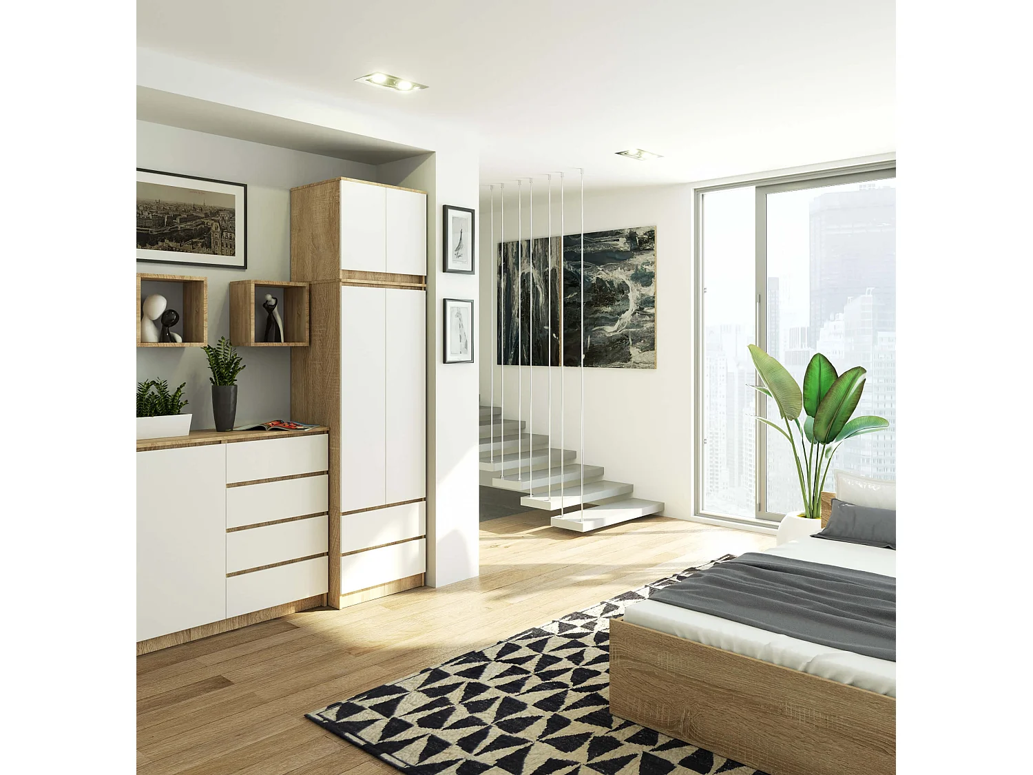 Nadstawka na szafę AKORD S60 Dąb Sonoma 60 cm 2 drzwi kolor Biały mat 2 półki 60x51x55 cm