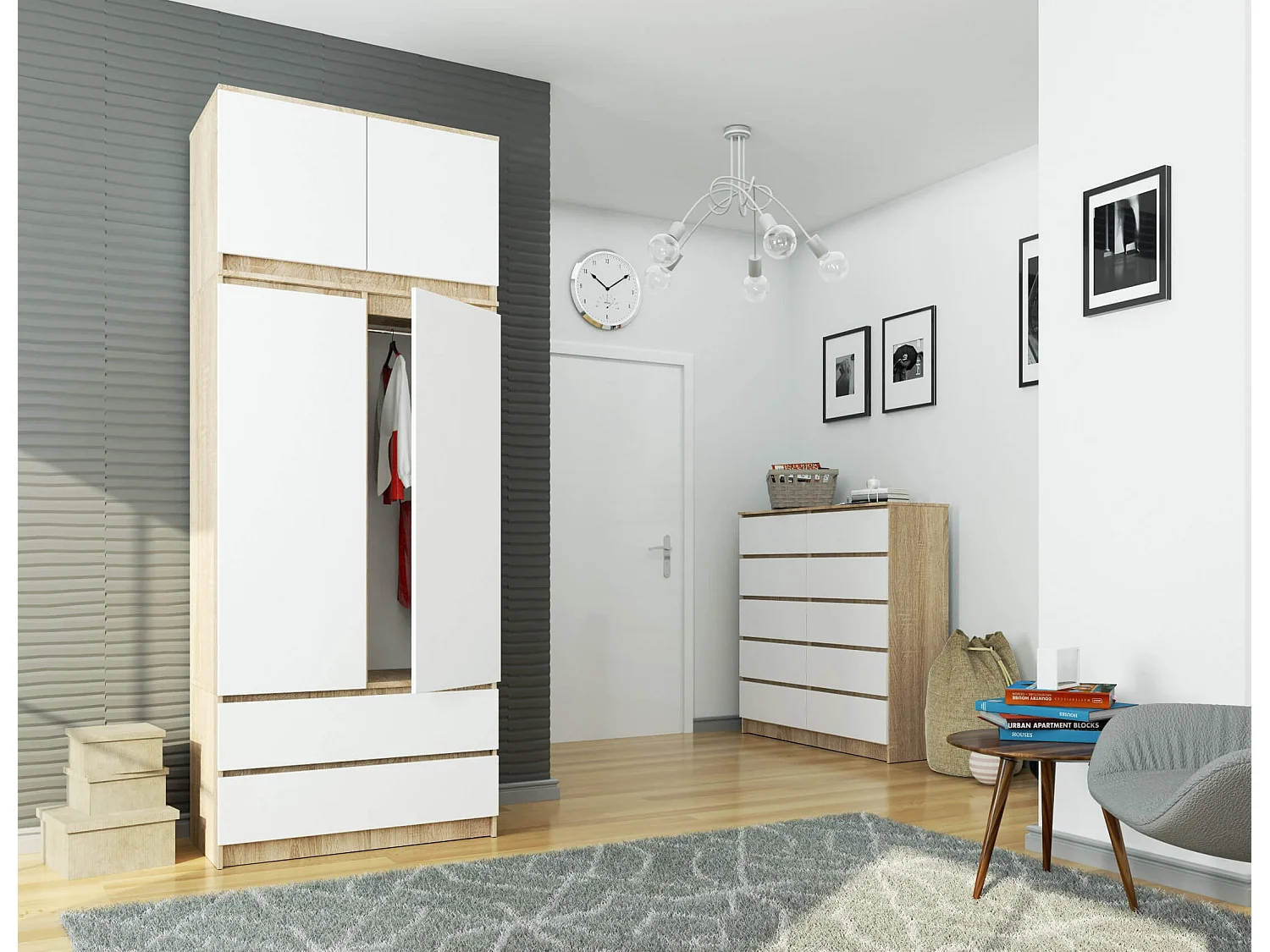 Kastverhoger Dressoir S90 2D 2SZ - Sonoma Eiken/Wit - 90x55x51 cm - Zelfmontage Meubel