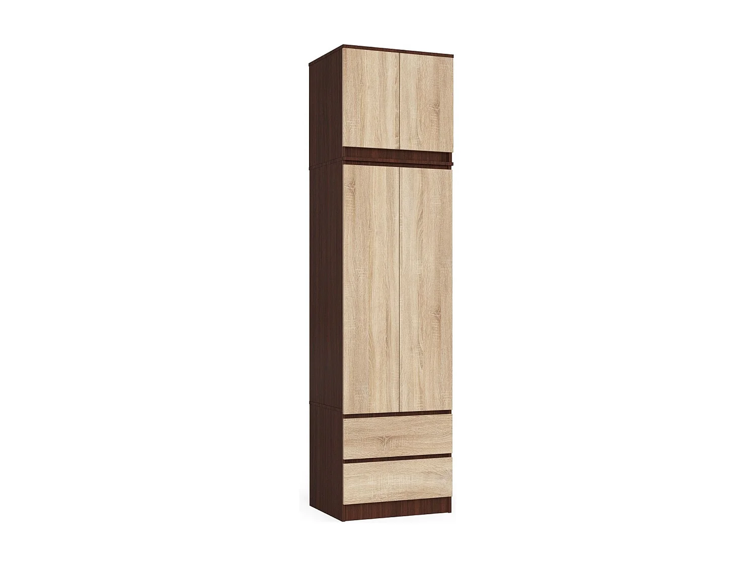 Schrankaufsatz für Kleiderschrank AKORD S60 Wenge 60 cm 2 Türen 2 Ebenen Front Sonoma-Eiche B60 x H55 x T51 cm