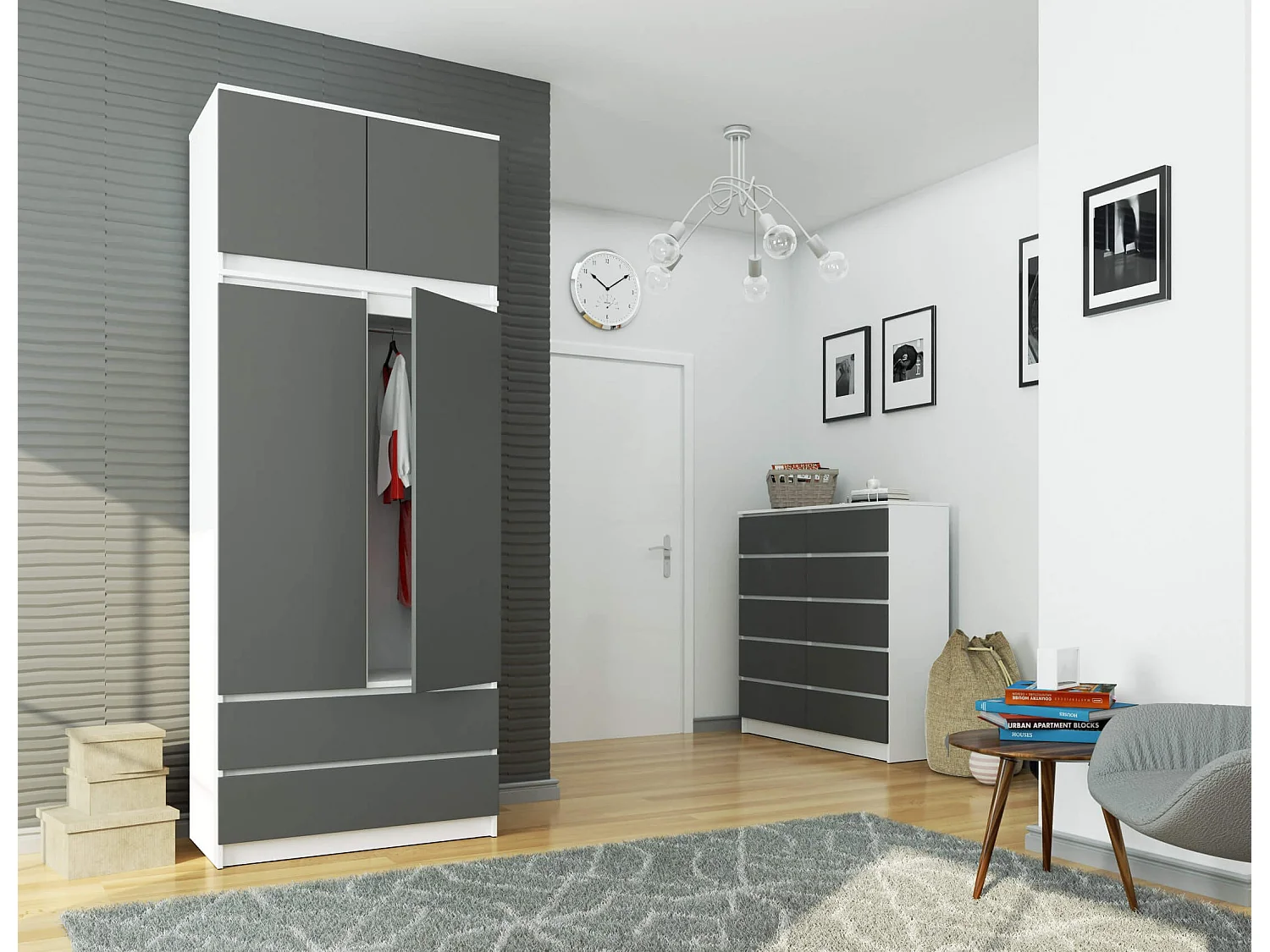 Sopralzo per armadio AKORD S90 Bianco 90 cm 2 ante inserto frontale Grigio Grafite 90x51x55 cm