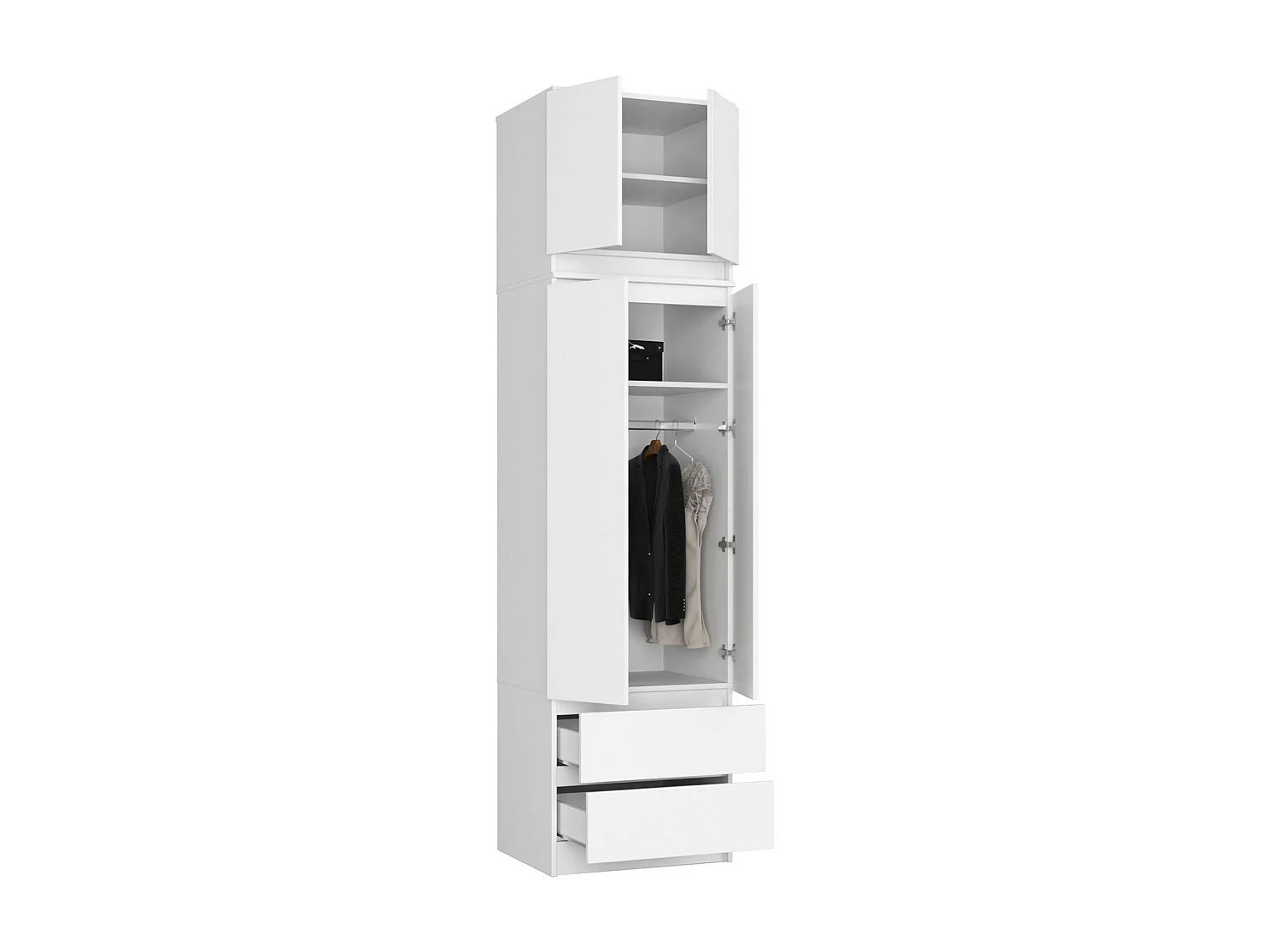 Schrankaufsatz für Kleiderschrank AKORD S60 Weiß 60 cm 2 Türen 2 Ebenen B60 x H55 x T51 cm