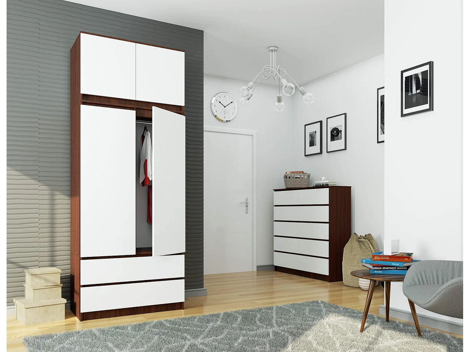 Nadstawka na szafę AKORD S90 Wenge 90 cm 2 drzwi kolor Biały mat 2 półki 90x51x55 cm