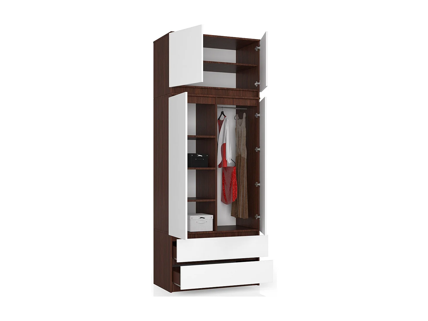 Surmeuble pour armoire AKORD S90 Wengé 90 cm 2 portes façade Blanche 2 étagères 90x51x55 cm