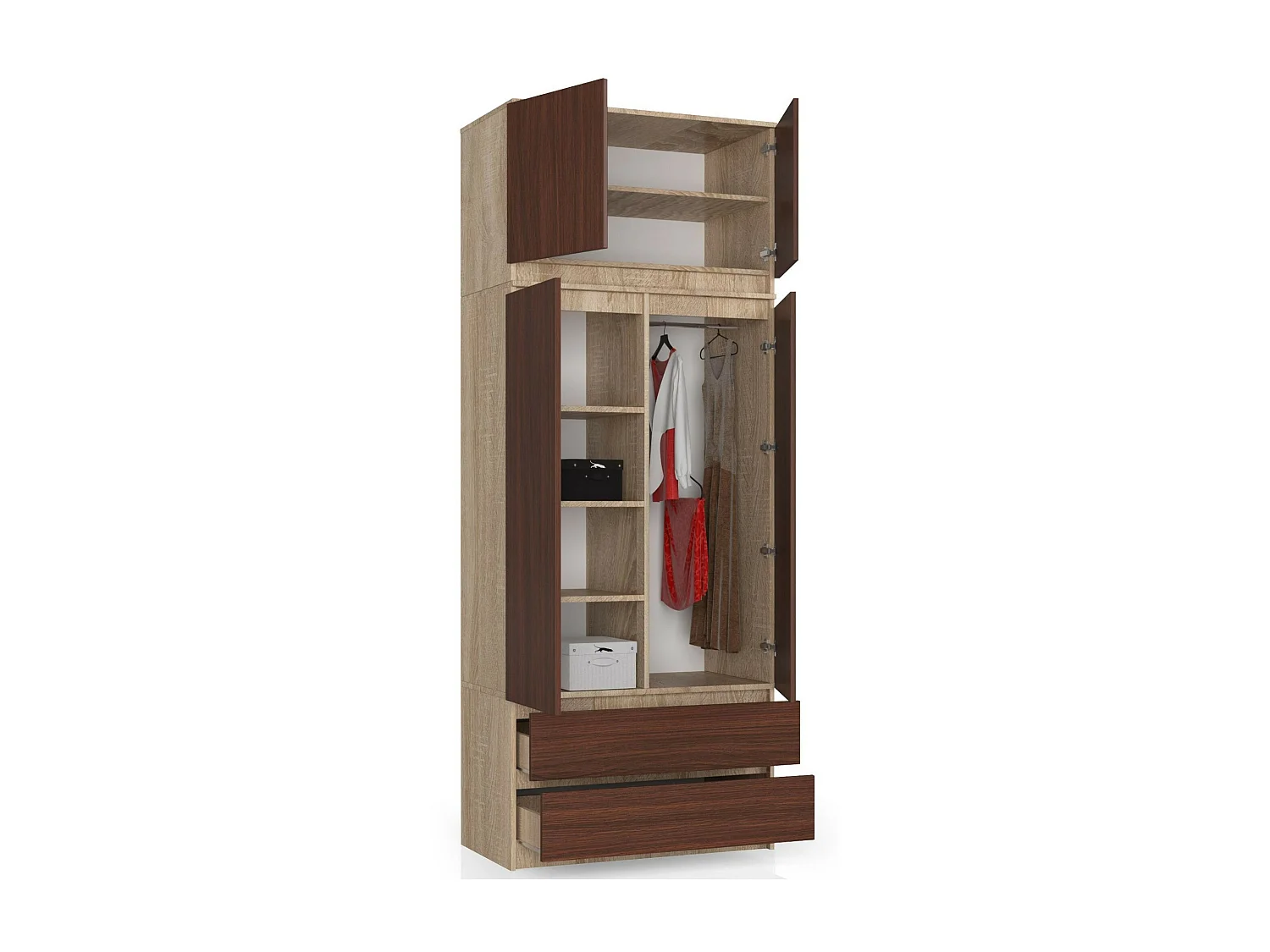 Surmeuble pour armoire AKORD S90 Chêne Sonoma 90 cm 2 portes façade Wengé 2 étagères 90x51x55 cm