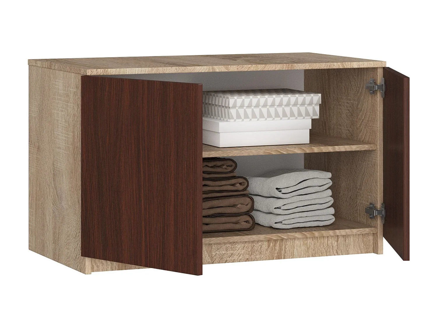 Surmeuble pour armoire AKORD S90 Chêne Sonoma 90 cm 2 portes façade Wengé 2 étagères 90x51x55 cm