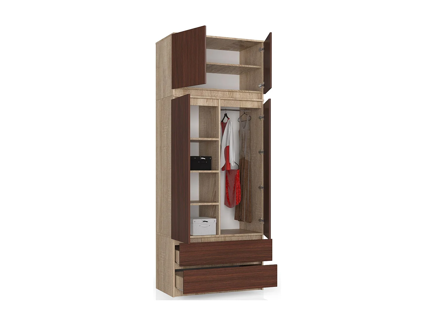Surmeuble pour armoire AKORD S90 Chêne Sonoma 90 cm 2 portes façade Wengé 2 étagères 90x51x55 cm