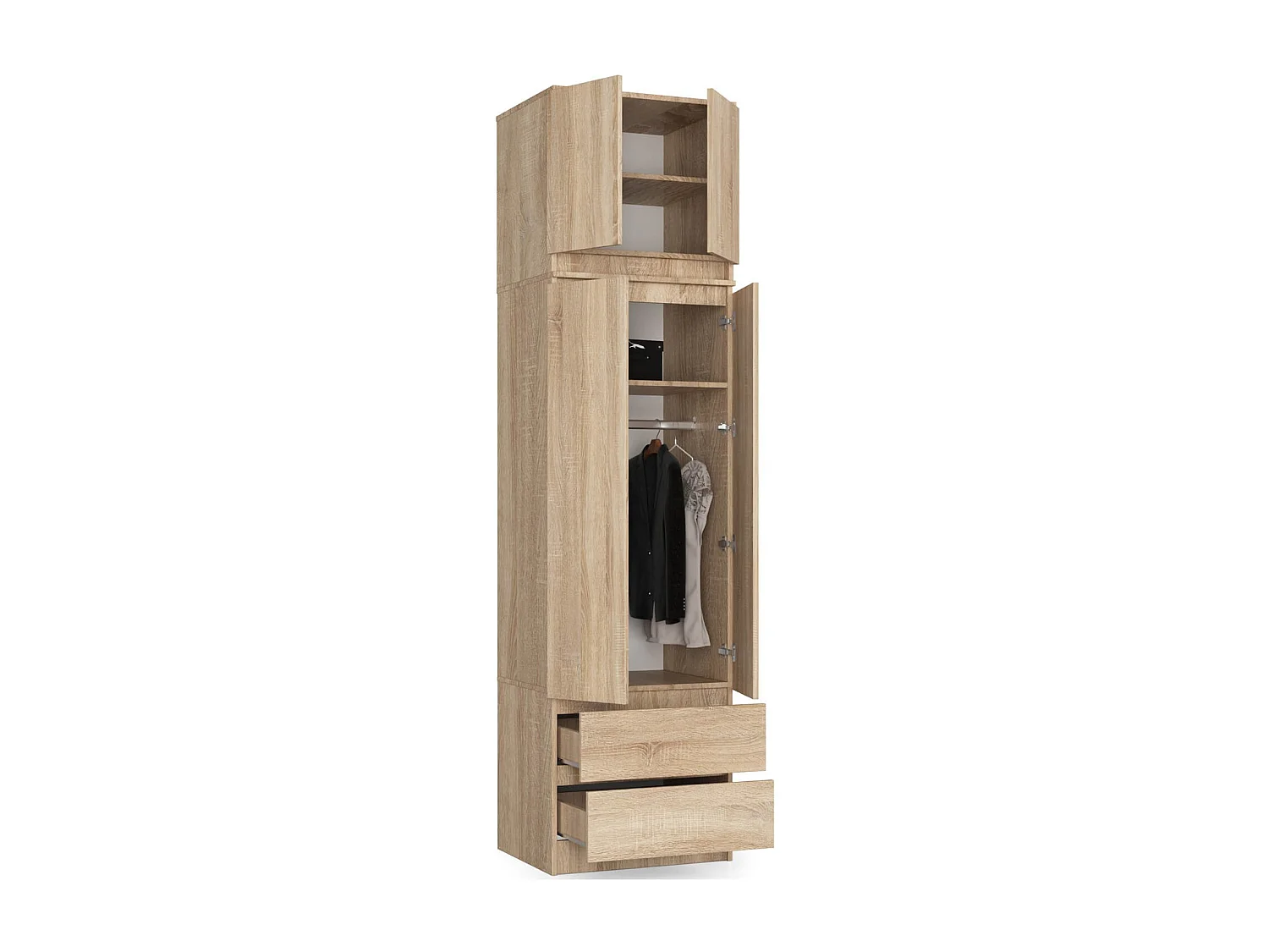 Schrankaufsatz für Kleiderschrank AKORD S60 Sonoma-Eiche 60 cm 2 Türen 2 Ebenen B60 x H55 x T51 cm