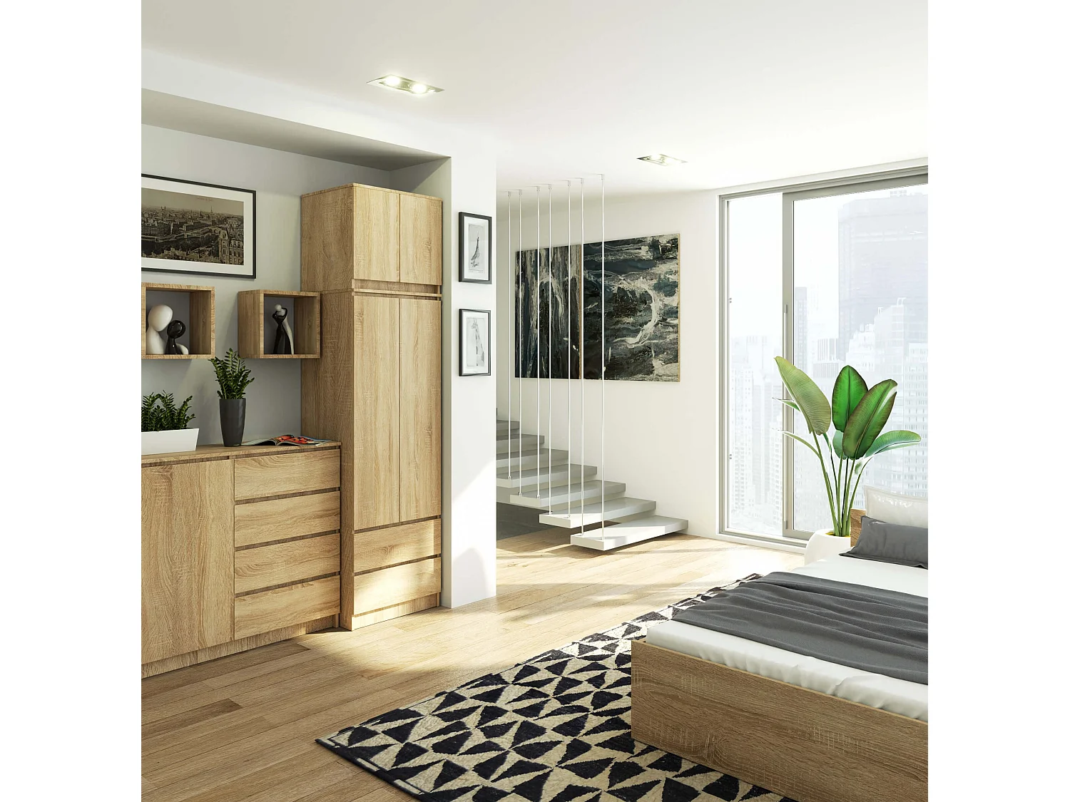 Schrankaufsatz für Kleiderschrank AKORD S60 Sonoma-Eiche 60 cm 2 Türen 2 Ebenen B60 x H55 x T51 cm