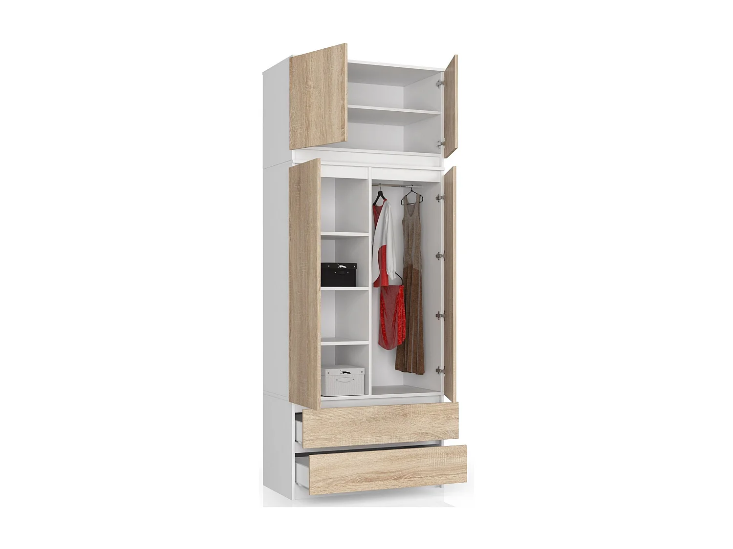 Surmeuble pour armoire AKORD S90 Blanc 90 cm 2 portes façade Chêne Sonoma 2 étagères 90x51x55 cm