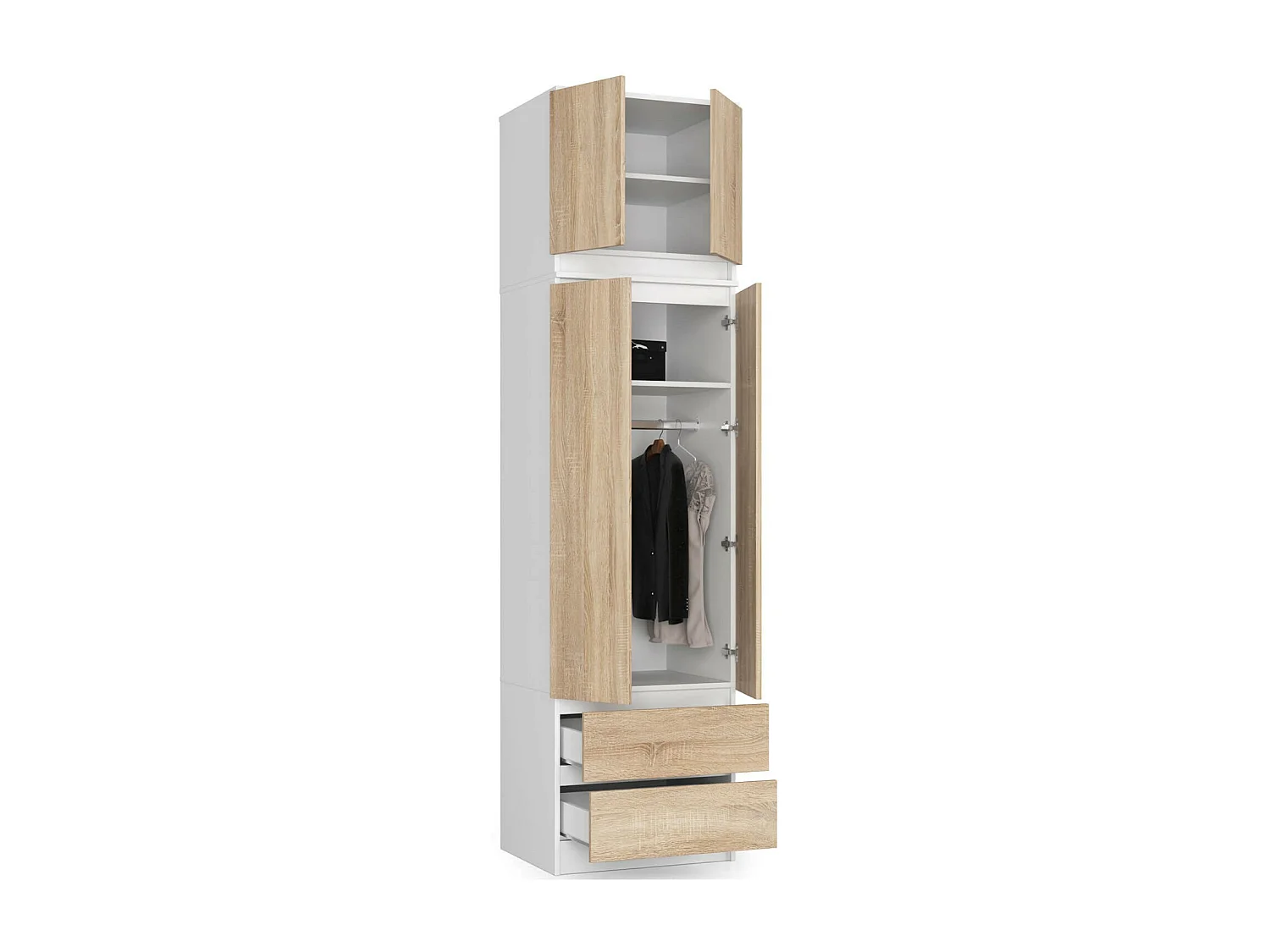 Surmeuble pour armoire AKORD S60 Blanc 60 cm 2 portes façade Chêne Sonoma 2 étagères 60x51x55 cm