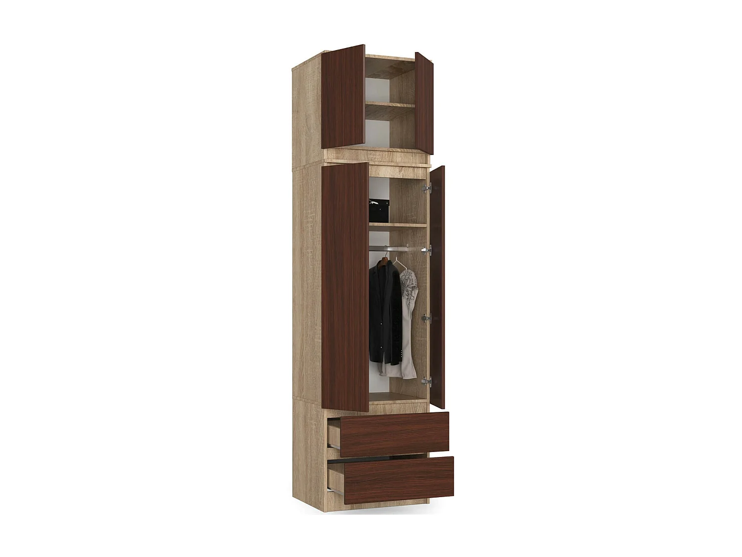 Surmeuble pour armoire AKORD S60 Chêne Sonoma 60 cm 2 portes façade Wengé 2 étagères 60x51x55 cm