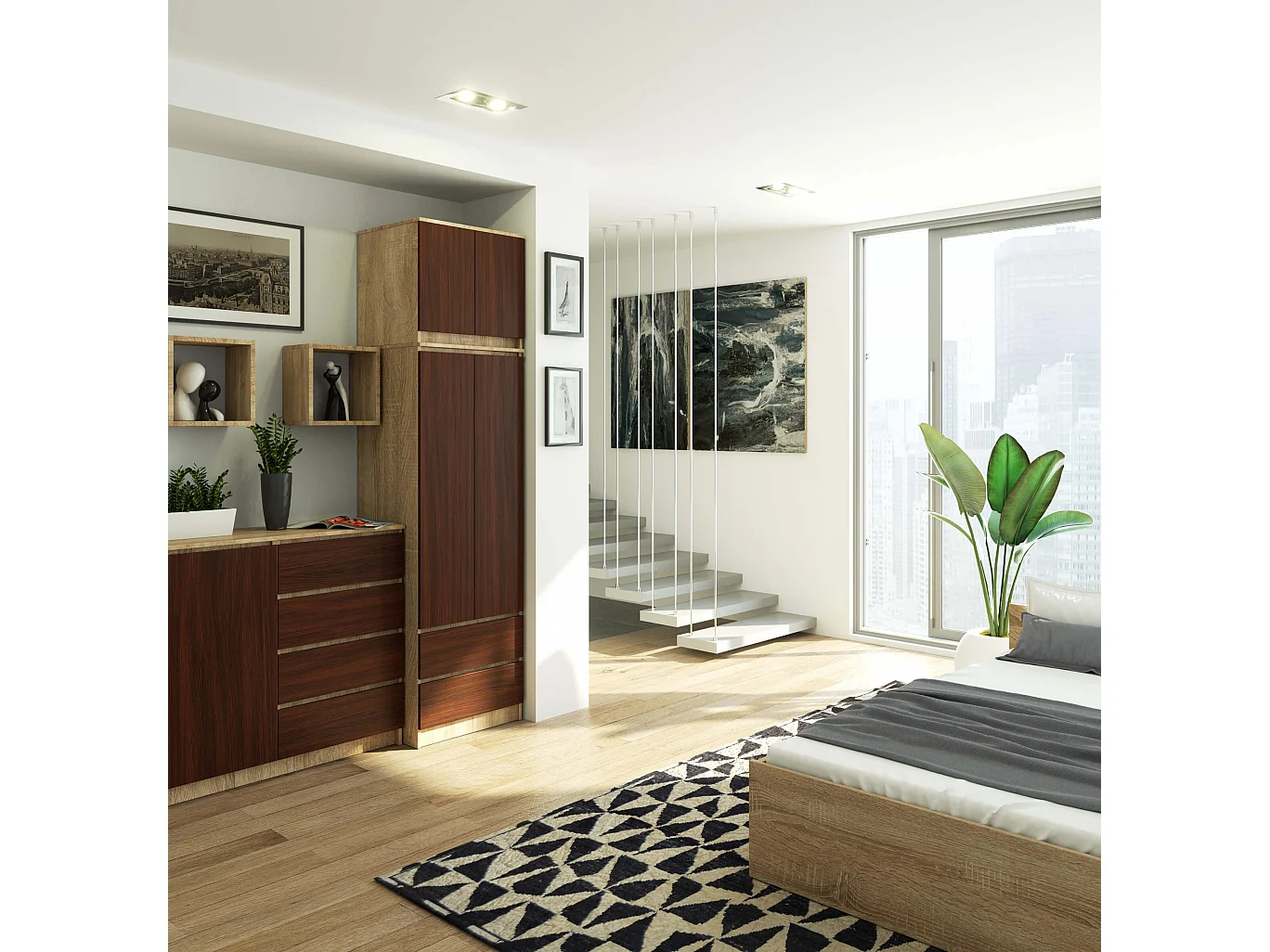 Surmeuble pour armoire AKORD S60 Chêne Sonoma 60 cm 2 portes façade Wengé 2 étagères 60x51x55 cm