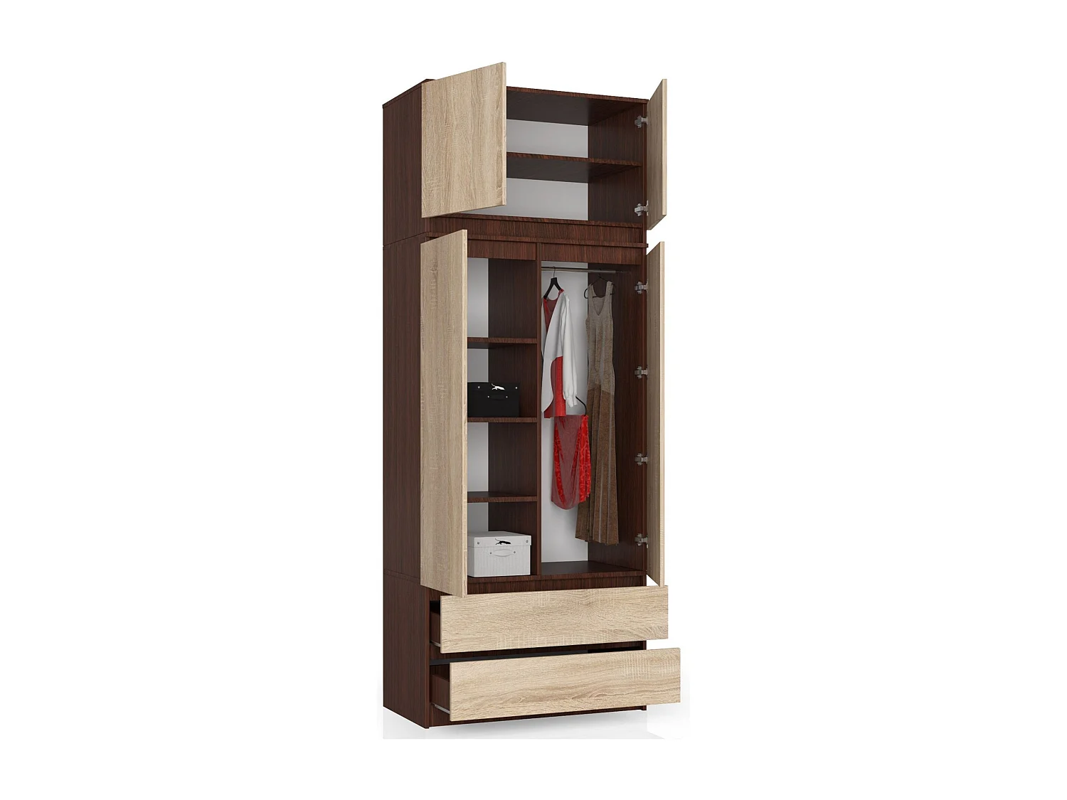 Surmeuble pour armoire AKORD S90 Wengé 90 cm 2 portes façade Chêne Sonoma 2 étagères 90x51x55 cm