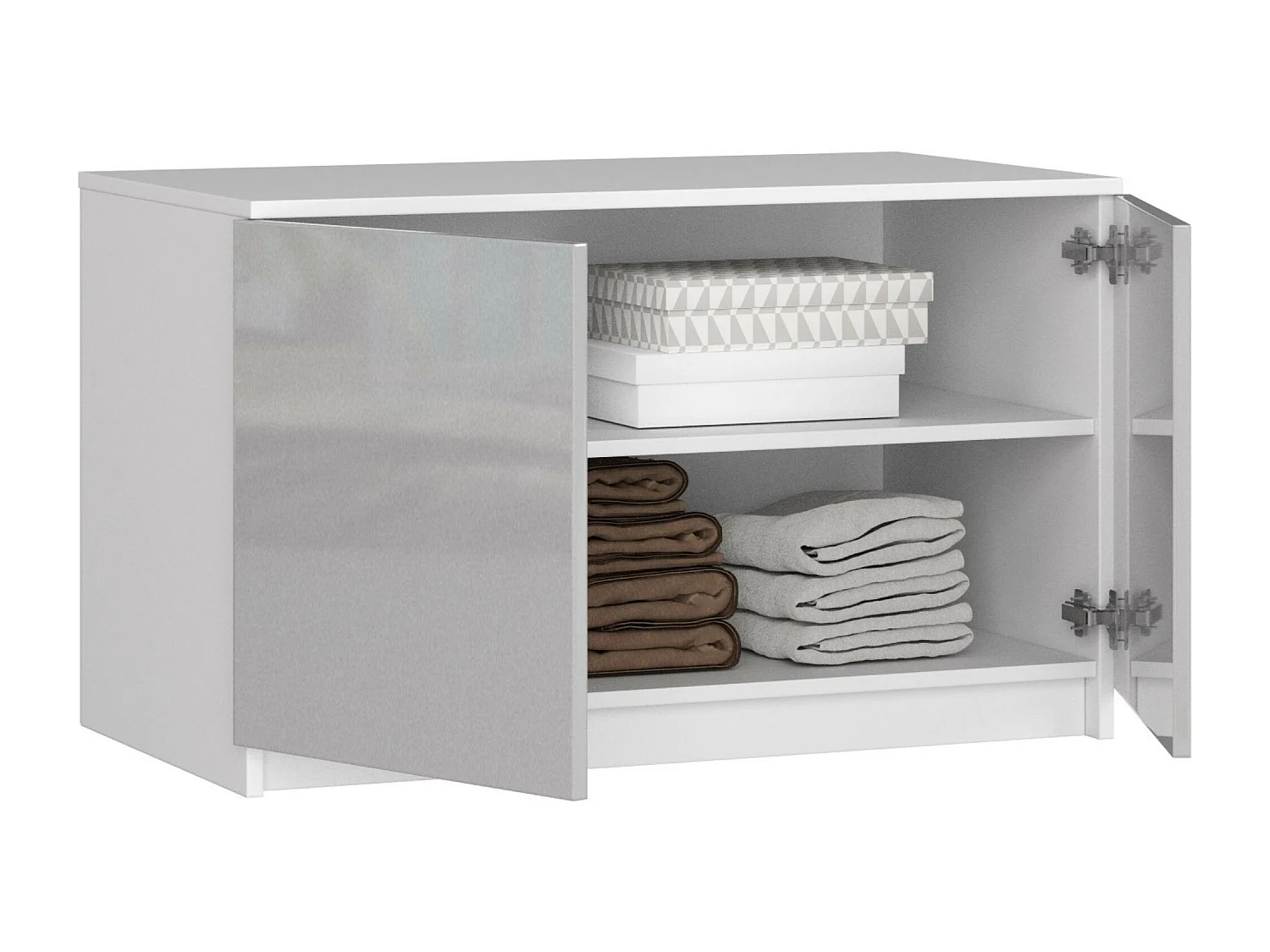 Schrankaufsatz für Kleiderschrank AKORD S90 Weiß 90 cm 2 Türen 2 Ebenen Front Metallisch Hochglanz B90 x H55 x T51 cm
