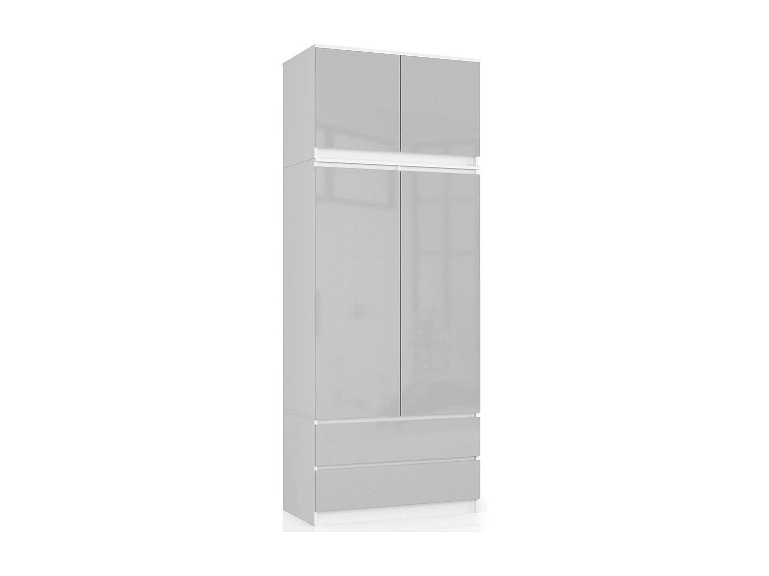 Schrankaufsatz für Kleiderschrank AKORD S90 Weiß 90 cm 2 Türen 2 Ebenen Front Metallisch Hochglanz B90 x H55 x T51 cm