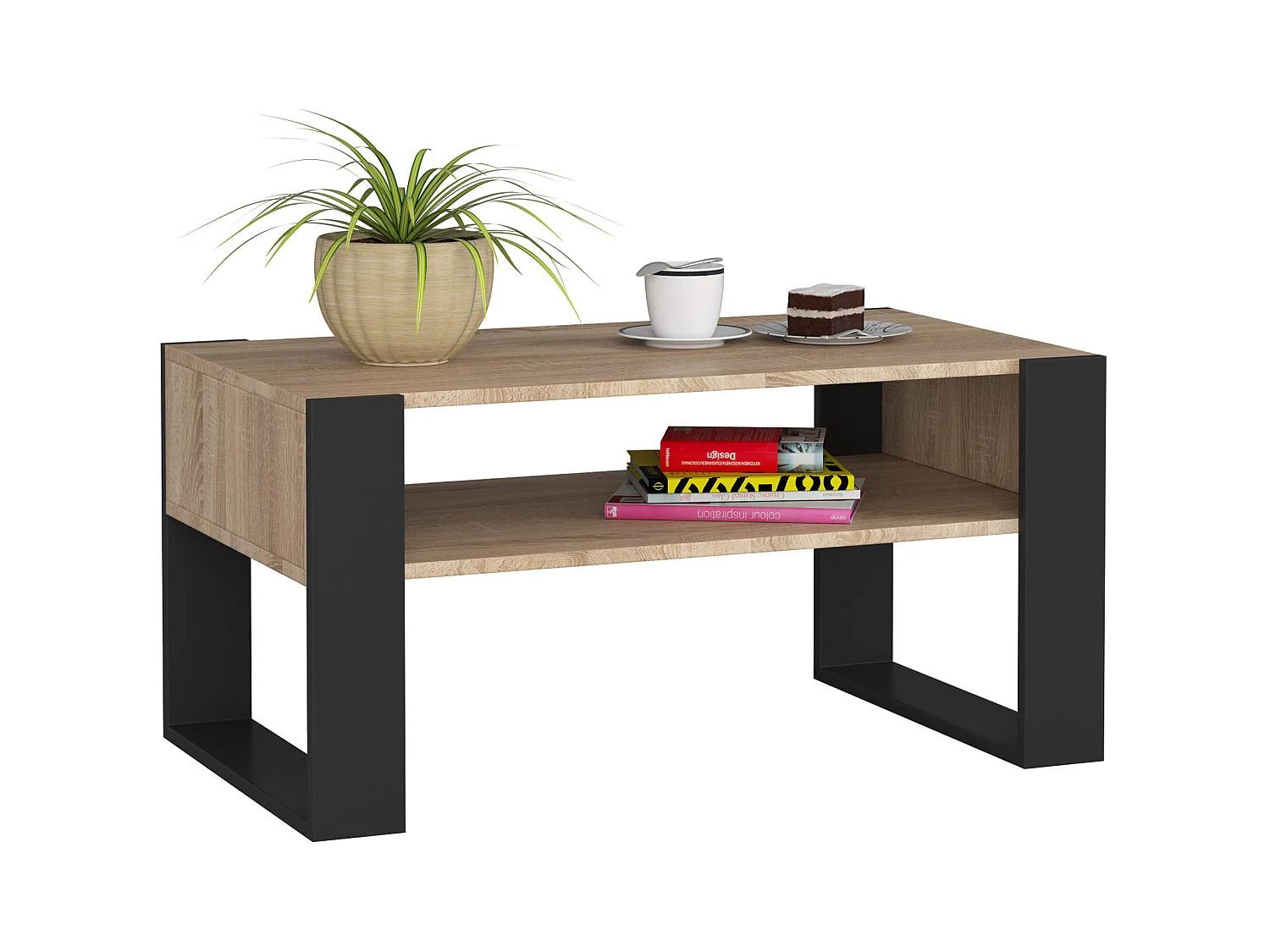 Table basse AKORD DOMI Chêne Sonoma 92 cm pieds Noir 92x53x45 cm