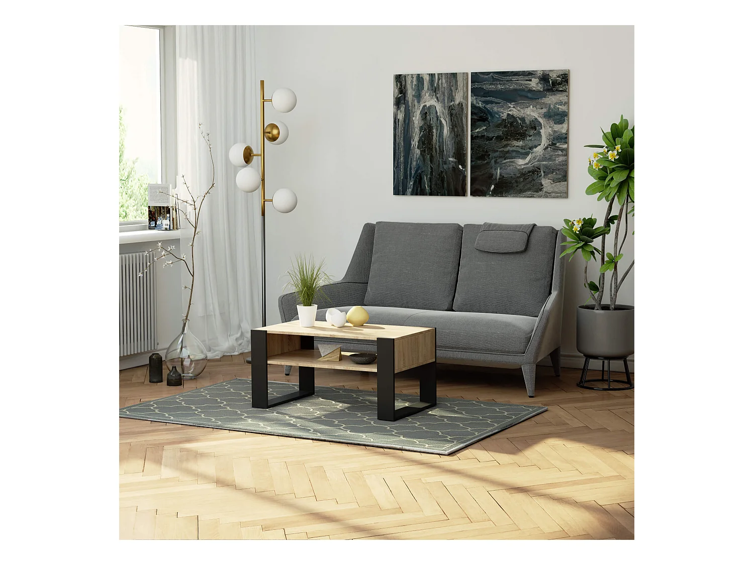 Mesa de centro AKORD DOMI Roble Sonoma 92 cm con patas en color Negro 92x53x45 cm