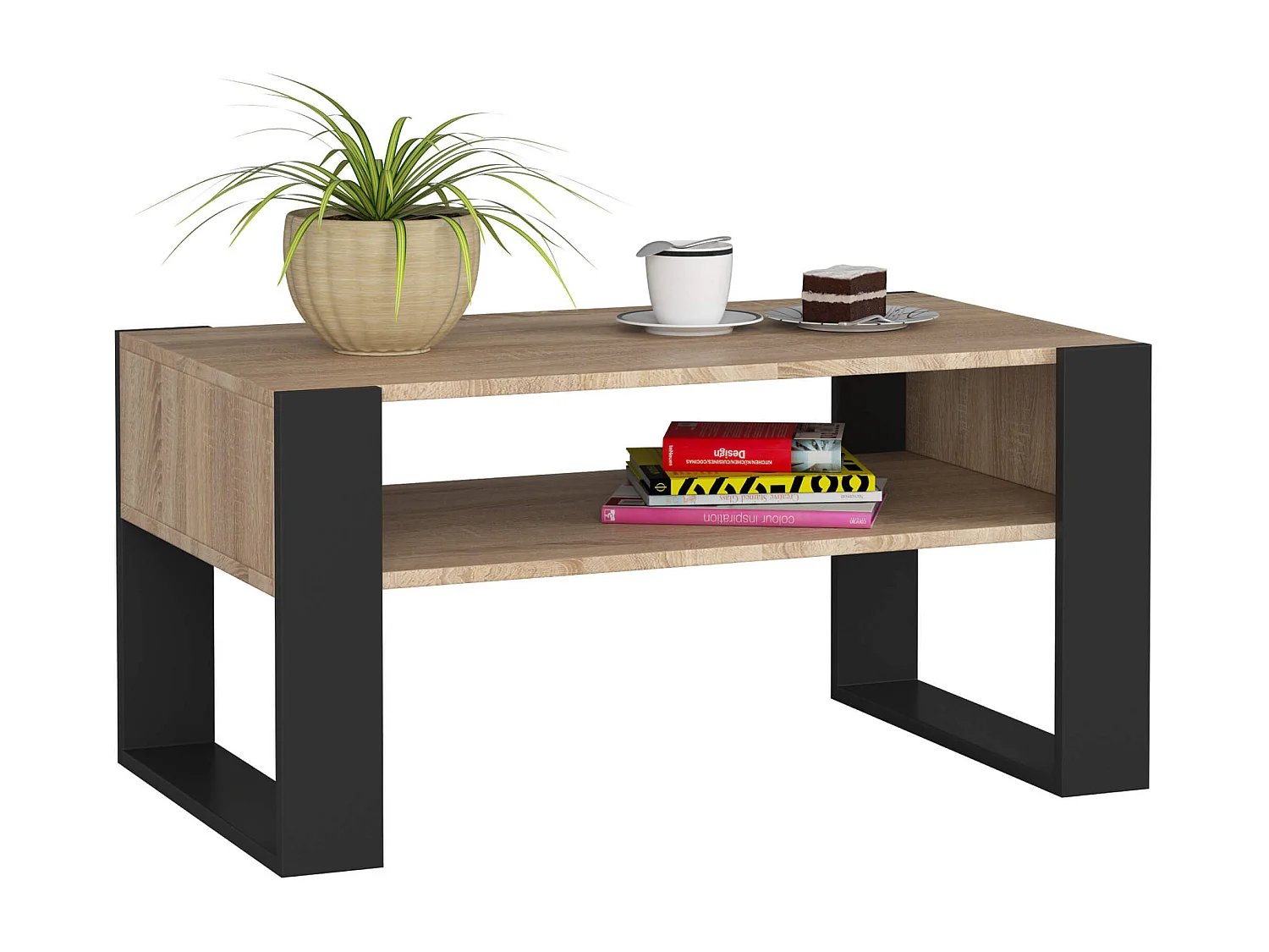 Table basse AKORD DOMI Chêne Sonoma 92 cm pieds Noir 92x53x45 cm