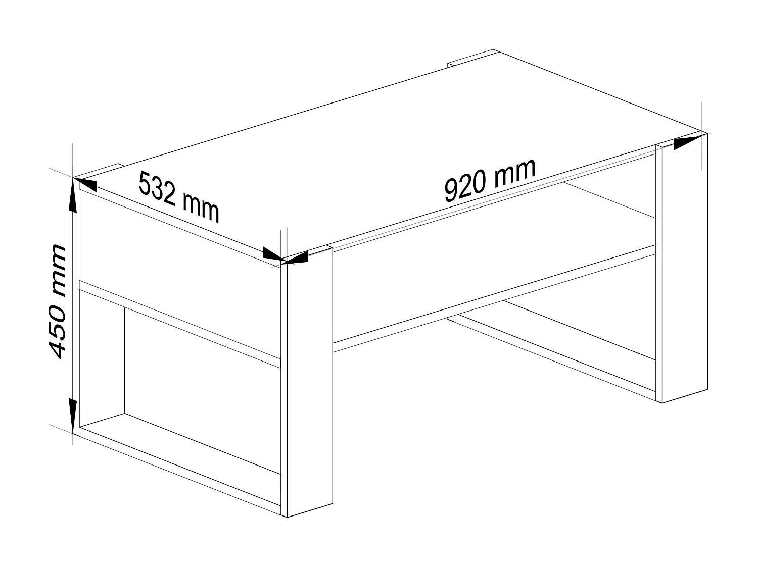 Table basse AKORD DOMI Chêne Sonoma 92 cm pieds Noir 92x53x45 cm