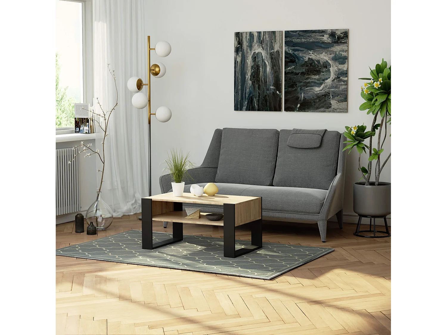 Stolik kawowy AKORD DOMI Dąb Sonoma 92 cm kolor Czarny mat 92x53x45 cm