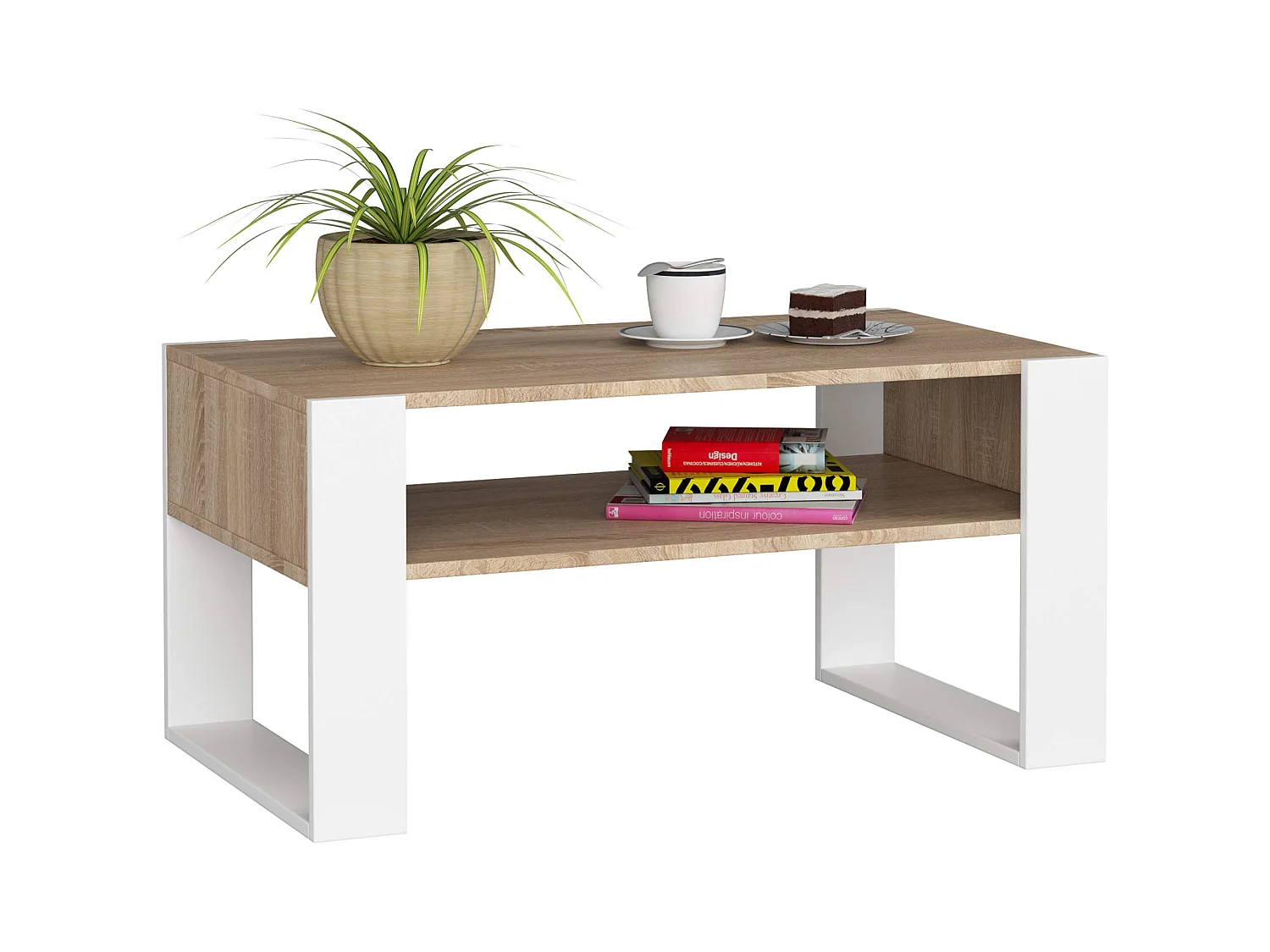 Table basse AKORD DOMI Chêne Sonoma 92 cm pieds Blanc 92x50x45 cm