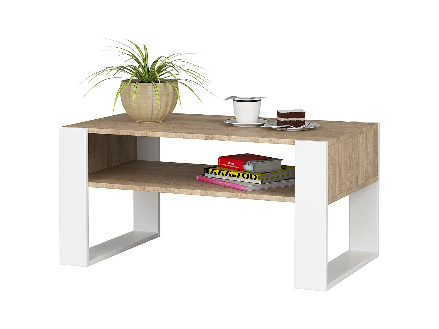 Table basse AKORD DOMI Chêne Sonoma 92 cm pieds Blanc 92x50x45 cm